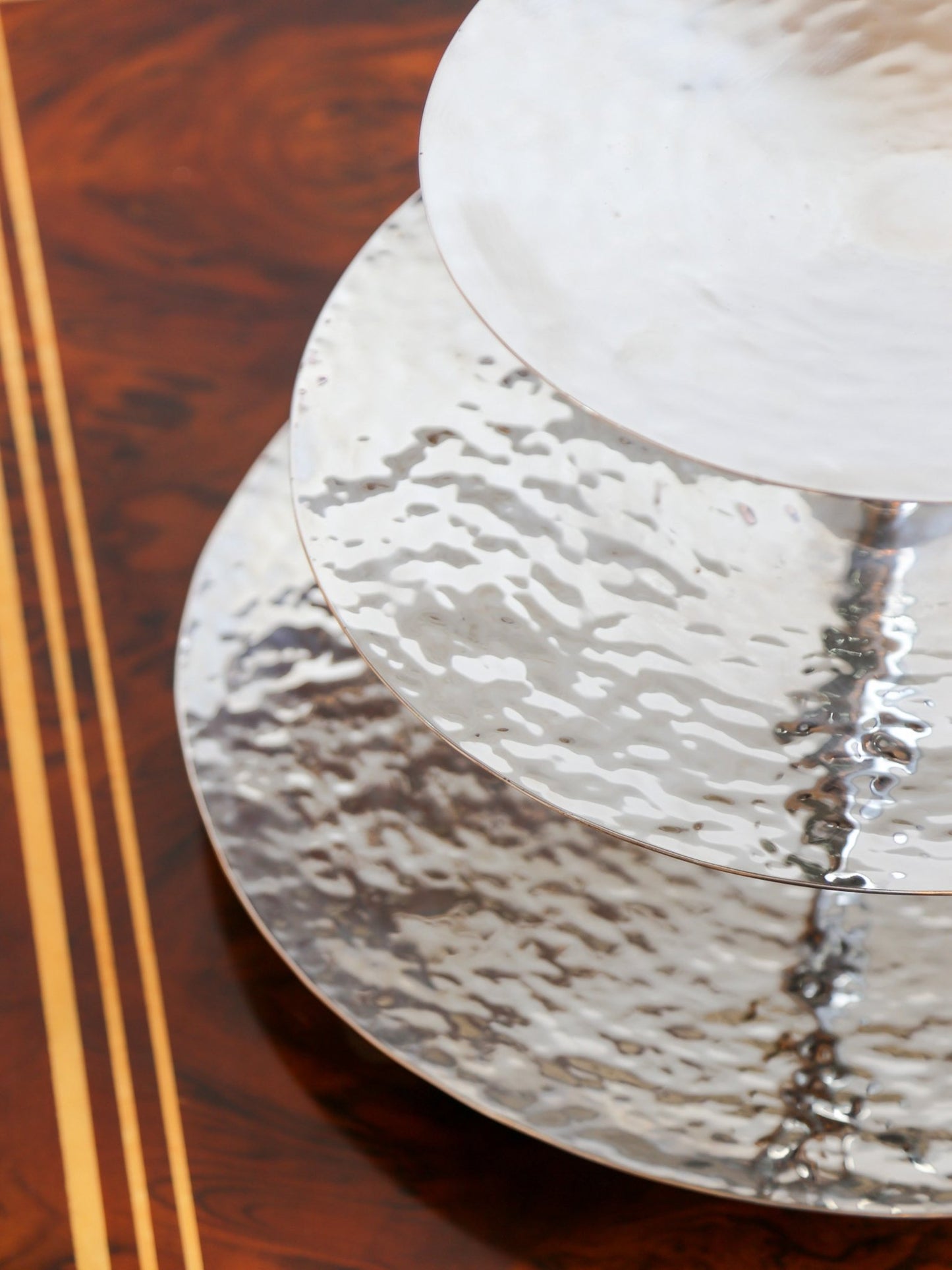 Zeher Hammered Chrome Three - Tier Side Table, 1970s - Lumini Collections