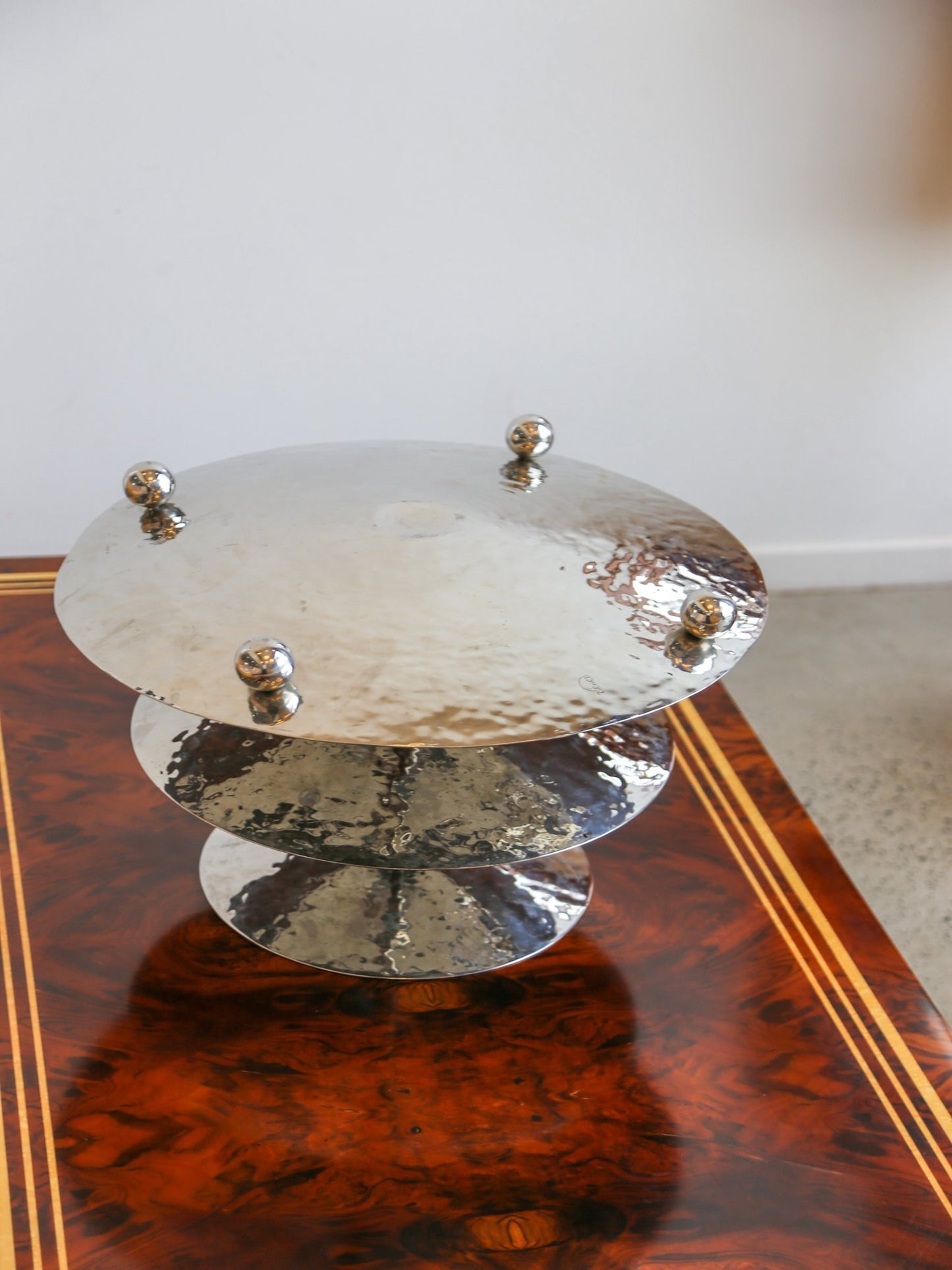 Zeher Hammered Chrome Three - Tier Side Table, 1970s - Lumini Collections