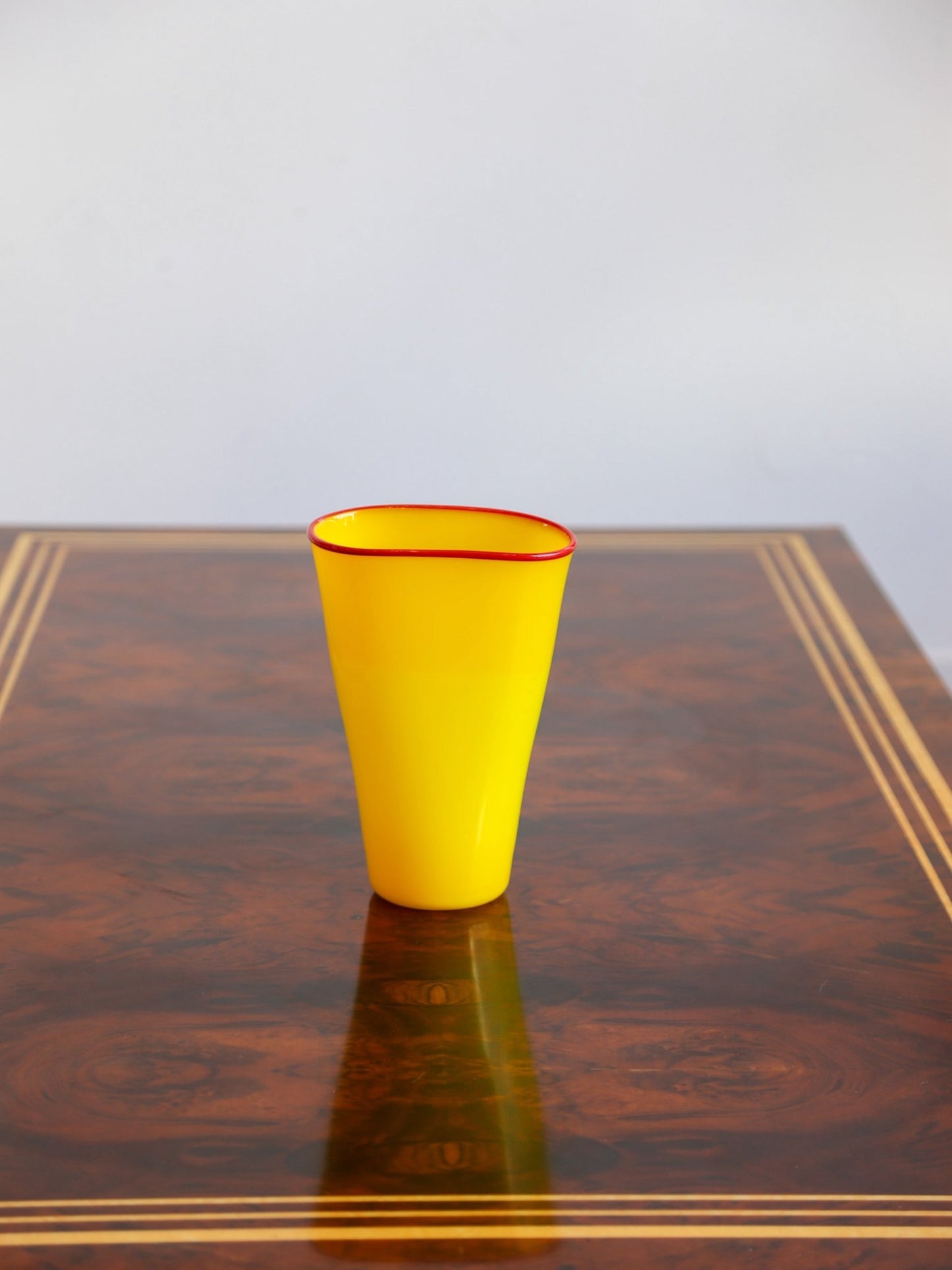 Murano Yellow Opaline Glass Vase with Red Rim, Italy 1970s - Lumini Collections