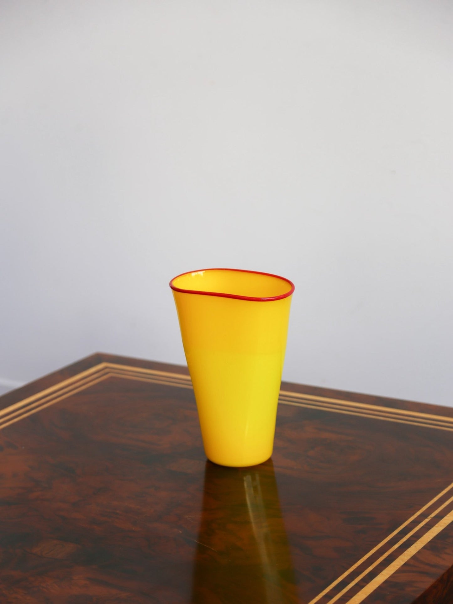 Murano Yellow Opaline Glass Vase with Red Rim, Italy 1970s - Lumini Collections