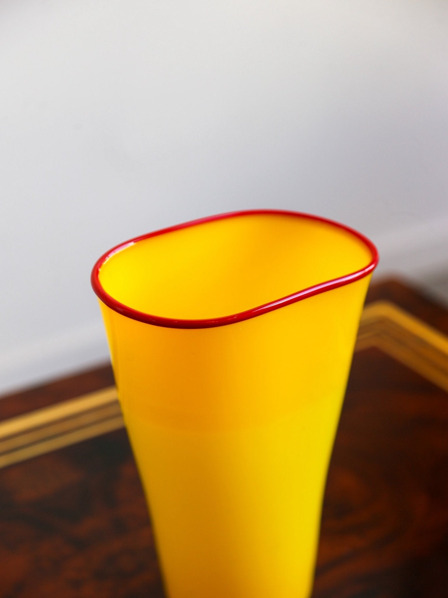 Murano Yellow Opaline Glass Vase with Red Rim, Italy 1970s - Lumini Collections