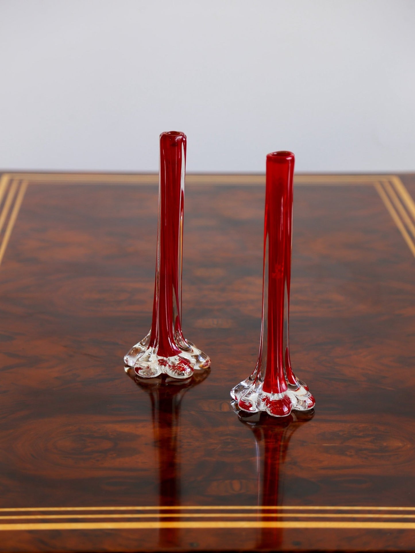 Pair of Murano Ruby Red Glass Bud Vases, Italy 1970s - Lumini Collections