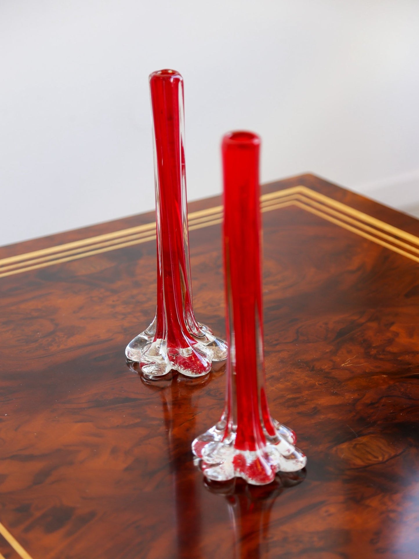 Pair of Murano Ruby Red Glass Bud Vases, Italy 1970s - Lumini Collections