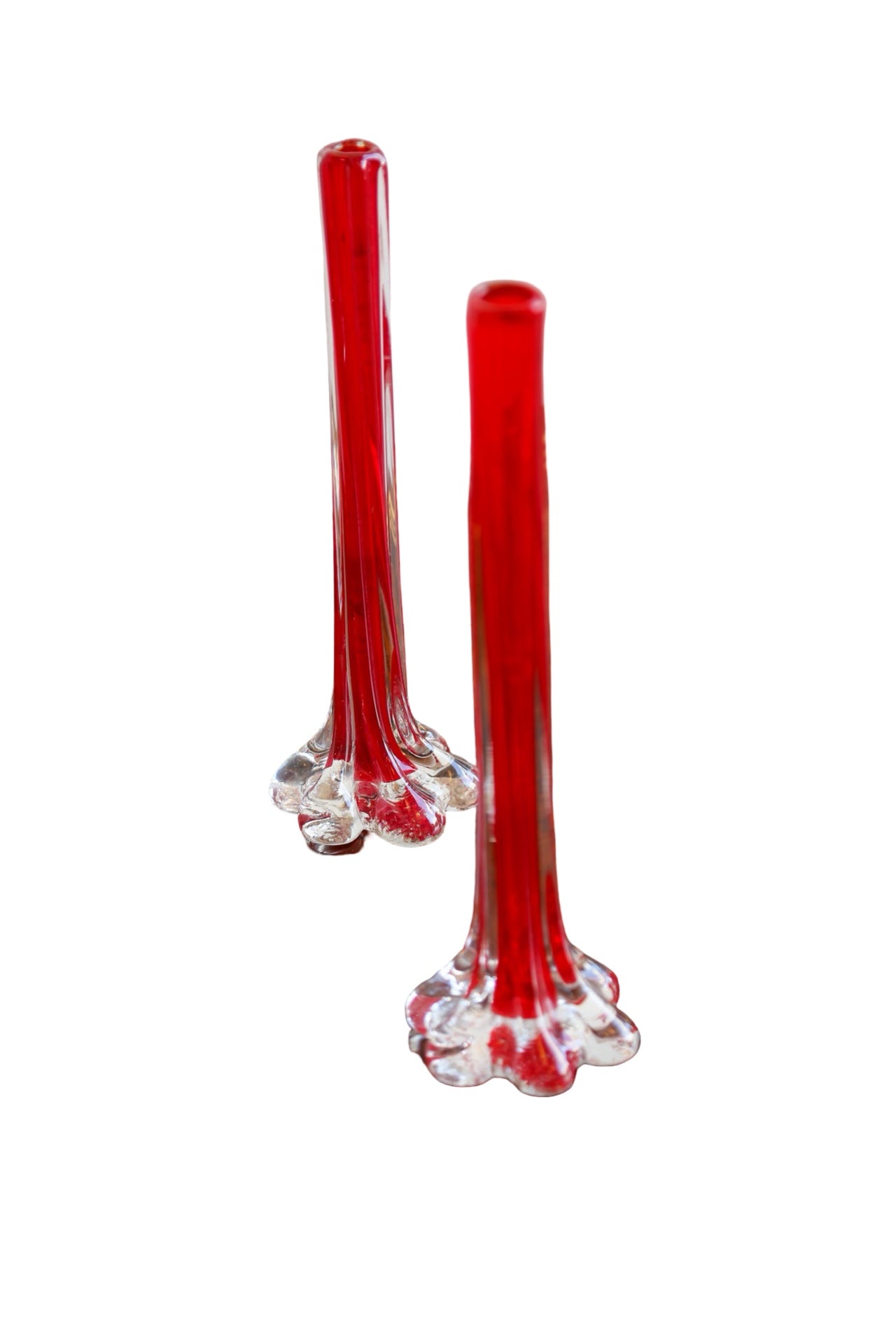 Pair of Murano Ruby Red Glass Bud Vases, Italy 1970s - Lumini Collections