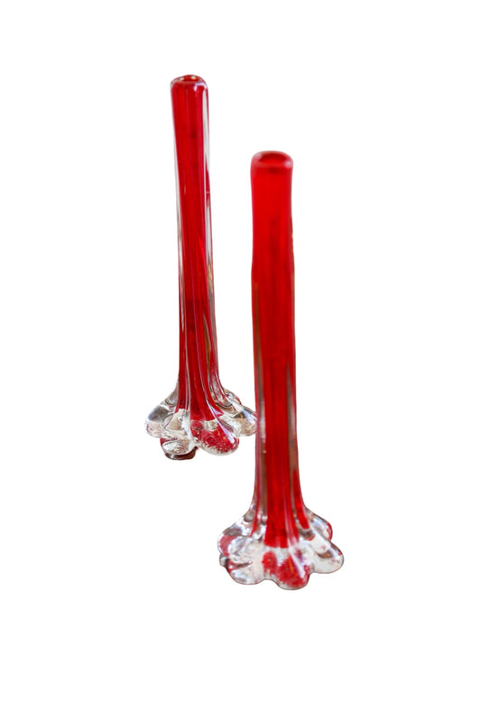Pair of Murano Ruby Red Glass Bud Vases, Italy 1970s - Lumini Collections
