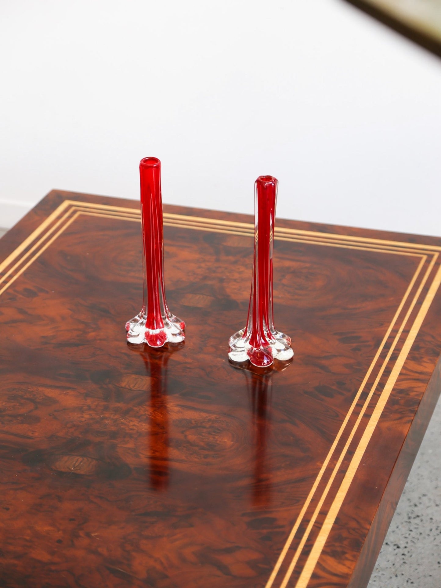 Pair of Murano Ruby Red Glass Bud Vases, Italy 1970s - Lumini Collections
