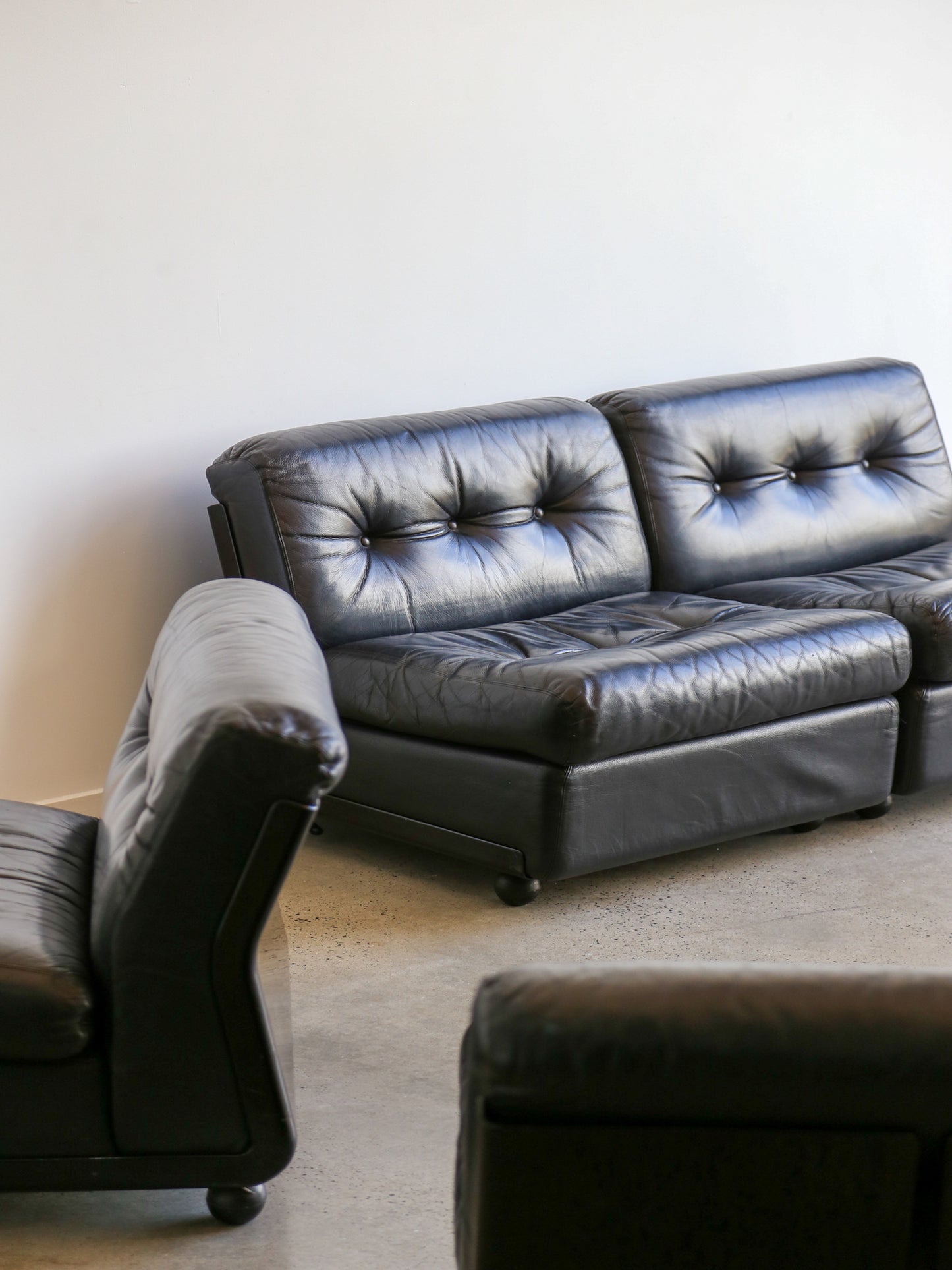 Amanta Modular Sofa in Black Leather By Mario Bellini for B&B Italia 1970