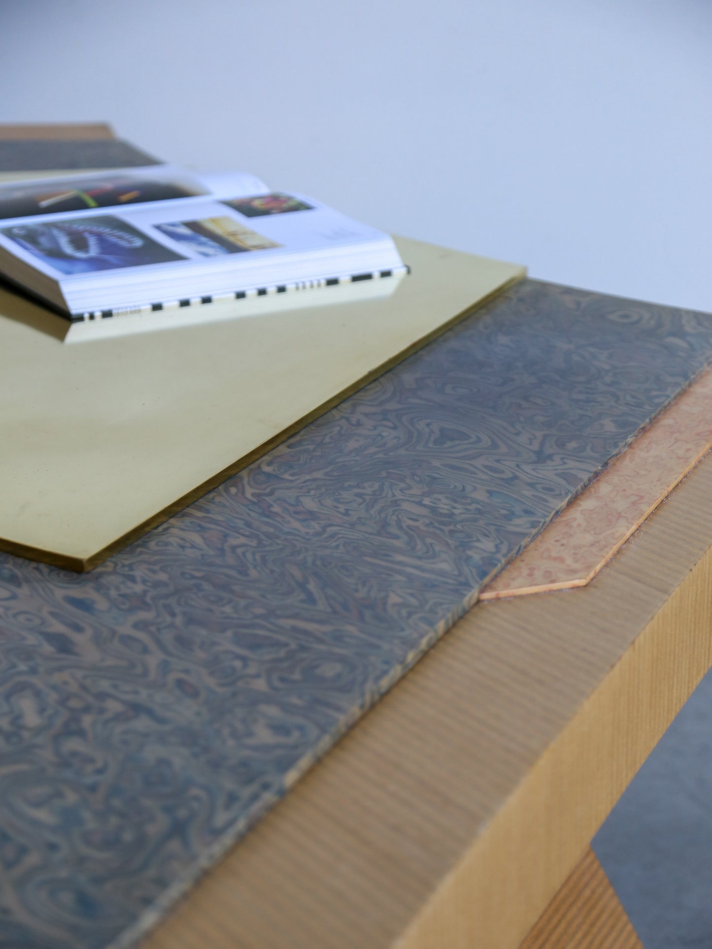 Memphis Style Desk in Wood and Brass 1980s