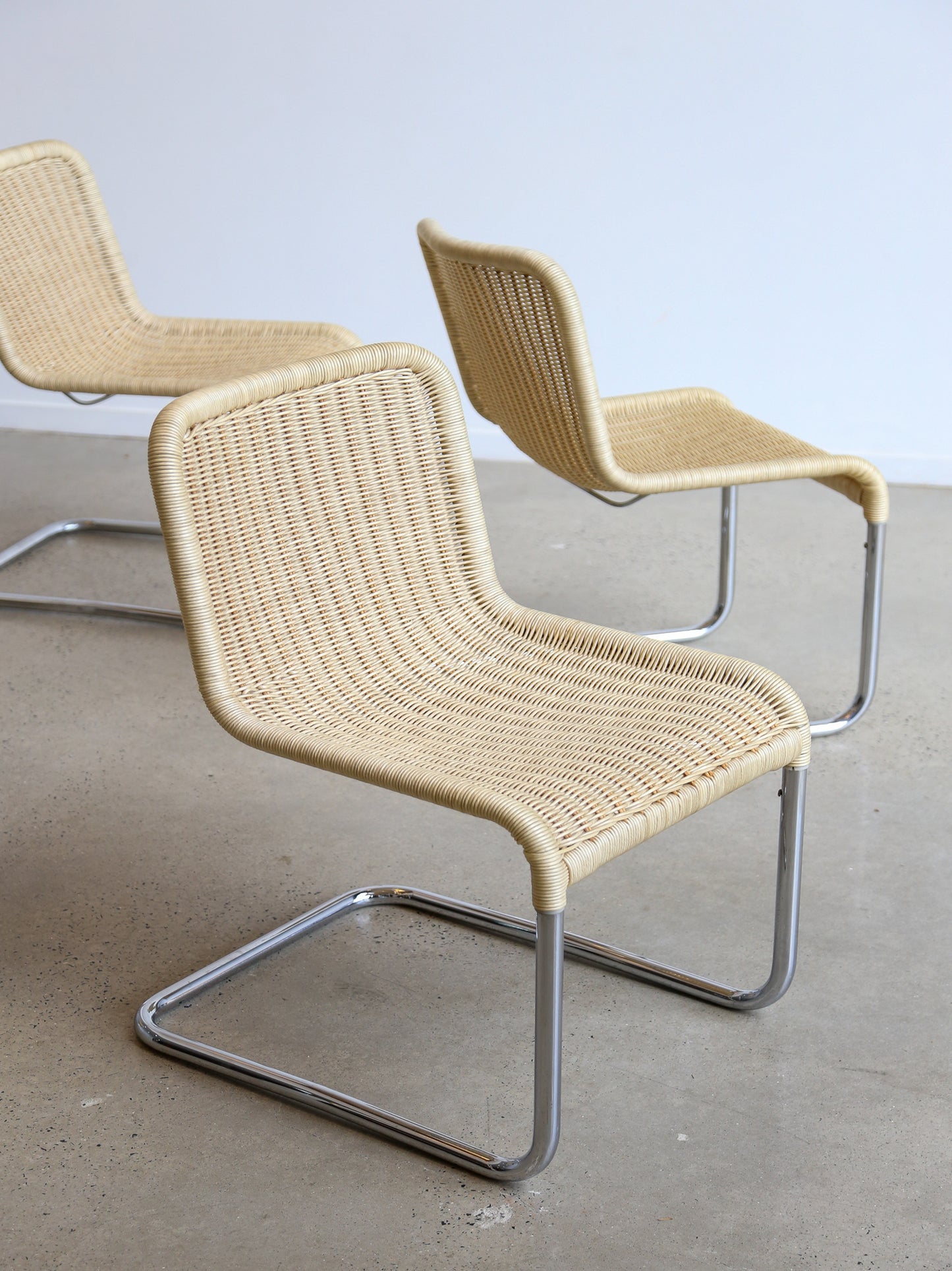 Set of Six Dining Chairs by A.Lorenz for Tecta in Chrome & Rattan