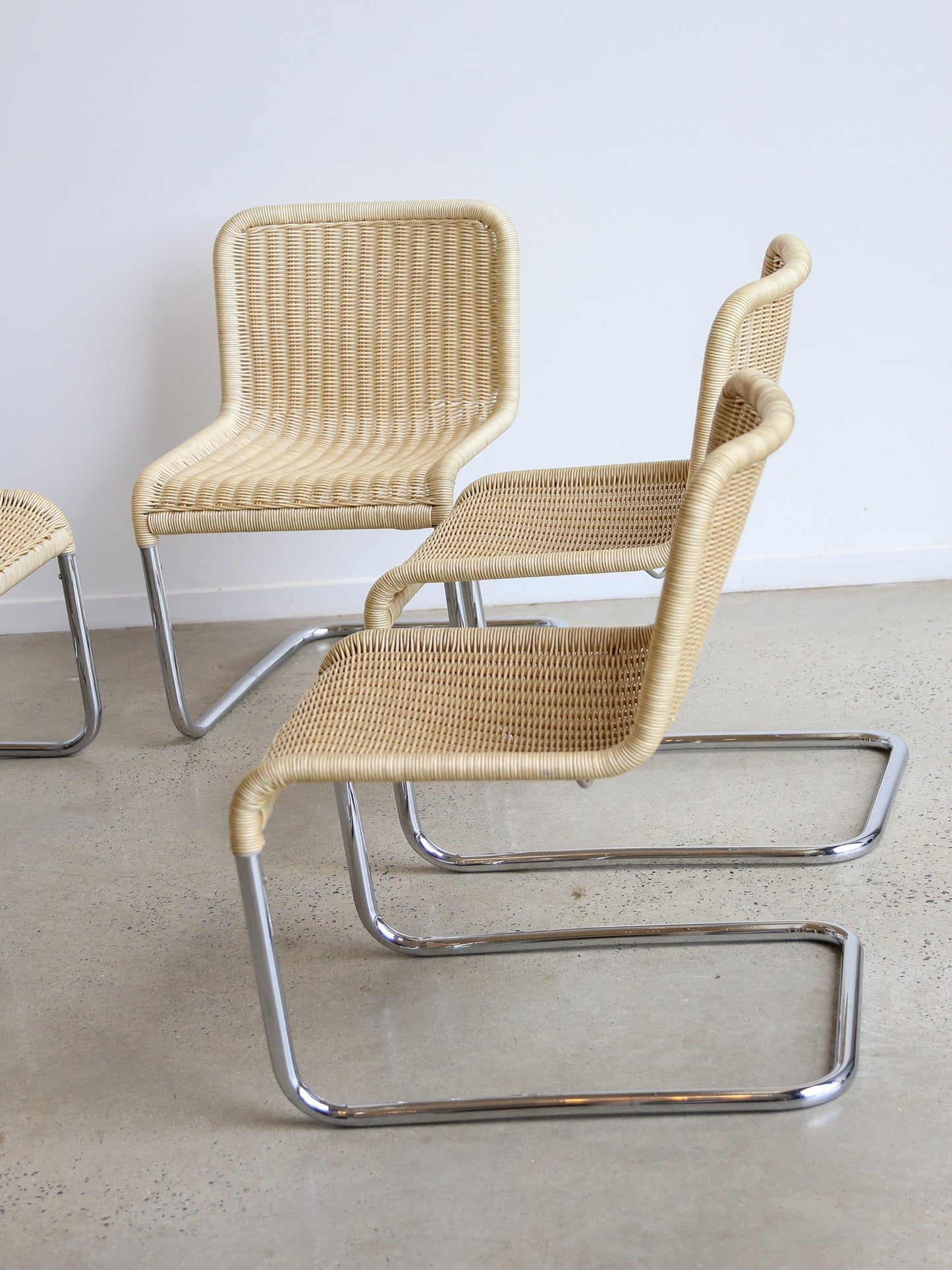 Set of Six Dining Chairs by A.Lorenz for Tecta in Chrome & Rattan