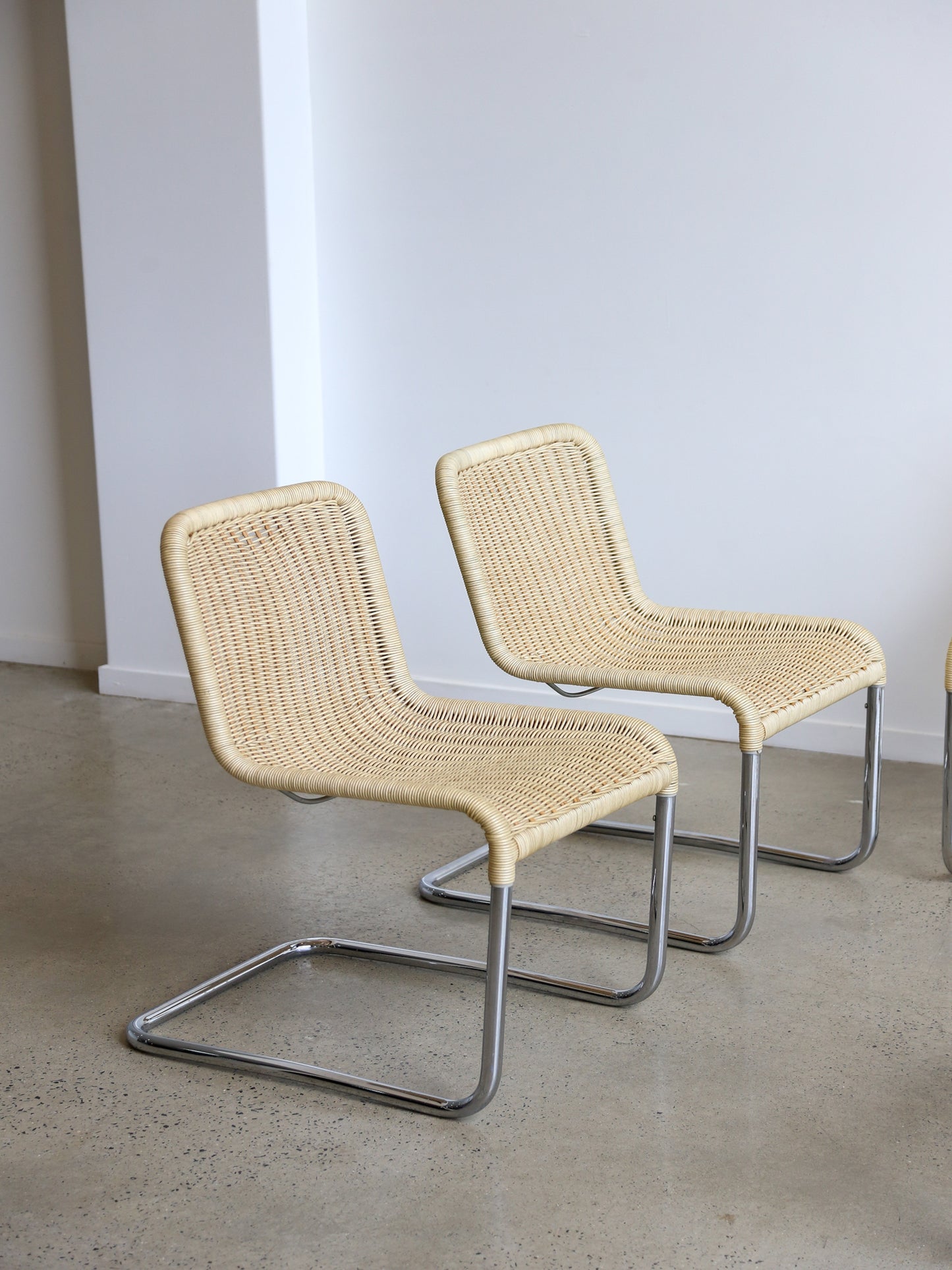 Set of Six Dining Chairs by A.Lorenz for Tecta in Chrome & Rattan