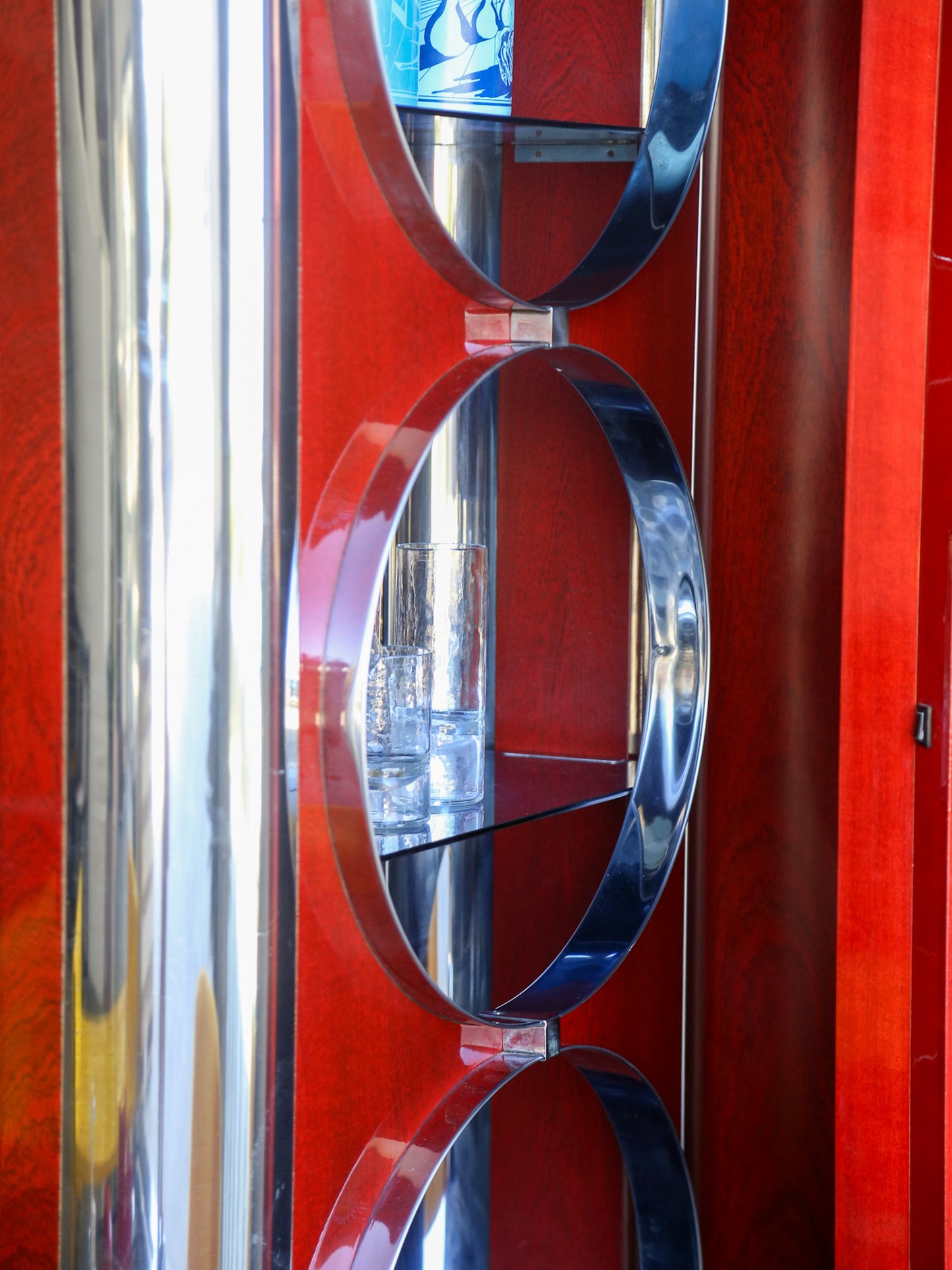 Rotating Dry Bar Cabinet by Willy Rizzo in Wood & Chrome