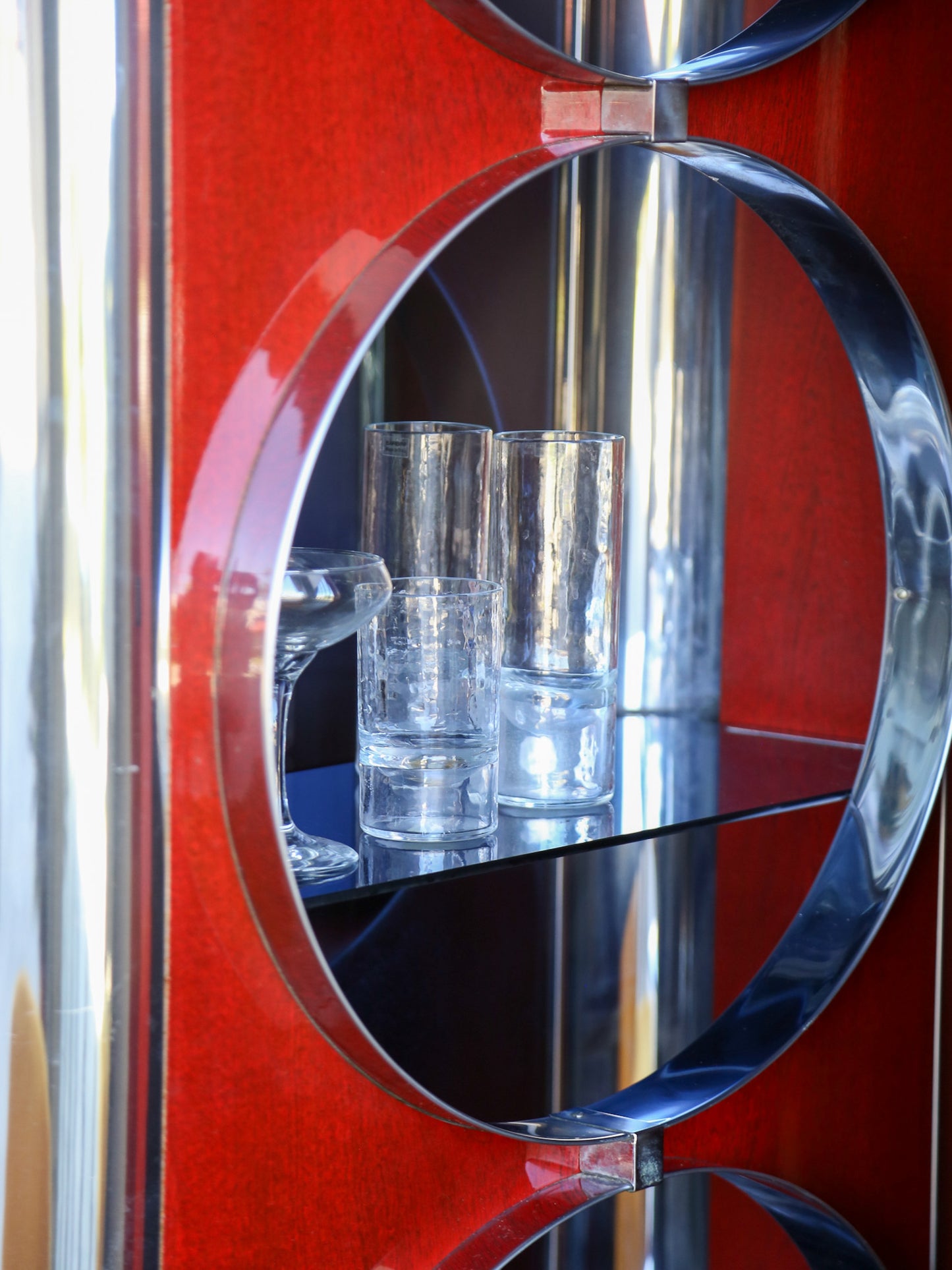 Rotating Dry Bar Cabinet by Willy Rizzo in Wood & Chrome