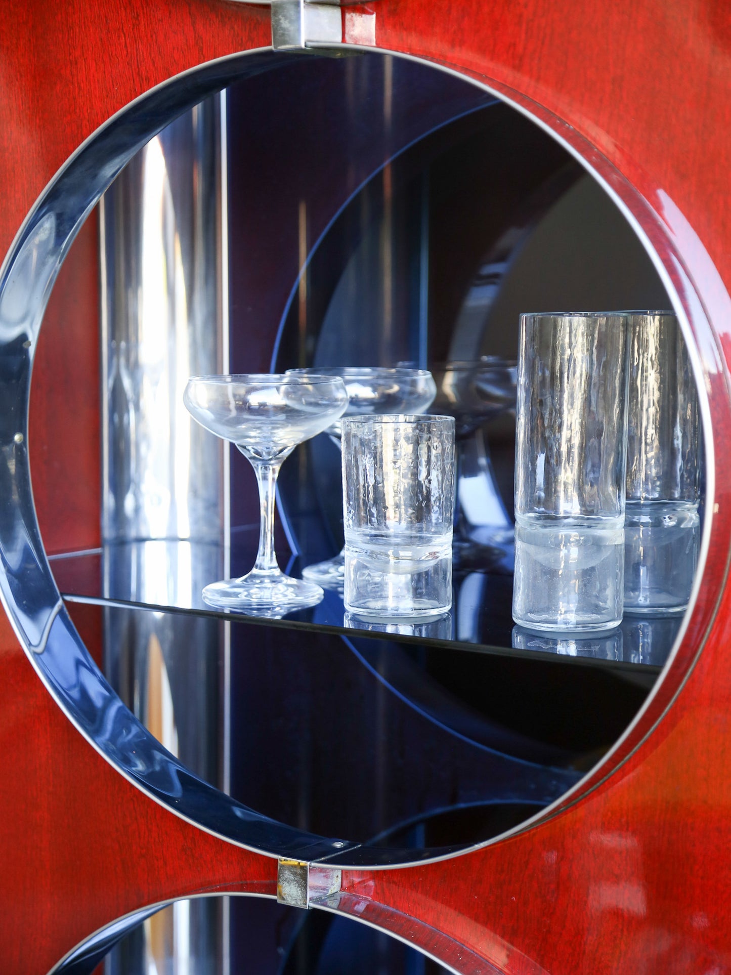 Rotating Dry Bar Cabinet by Willy Rizzo in Wood & Chrome