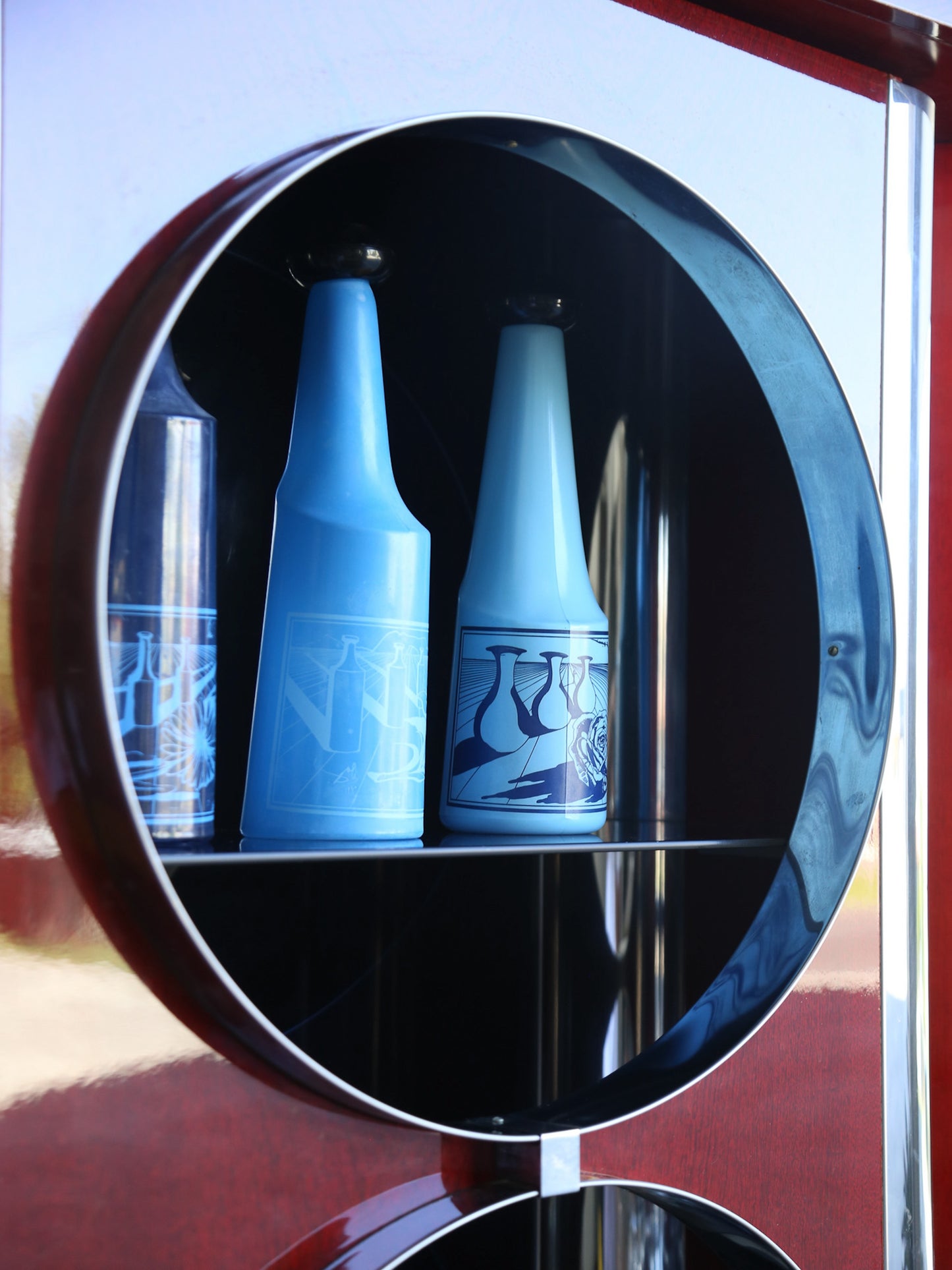 Rotating Dry Bar Cabinet by Willy Rizzo in Wood & Chrome