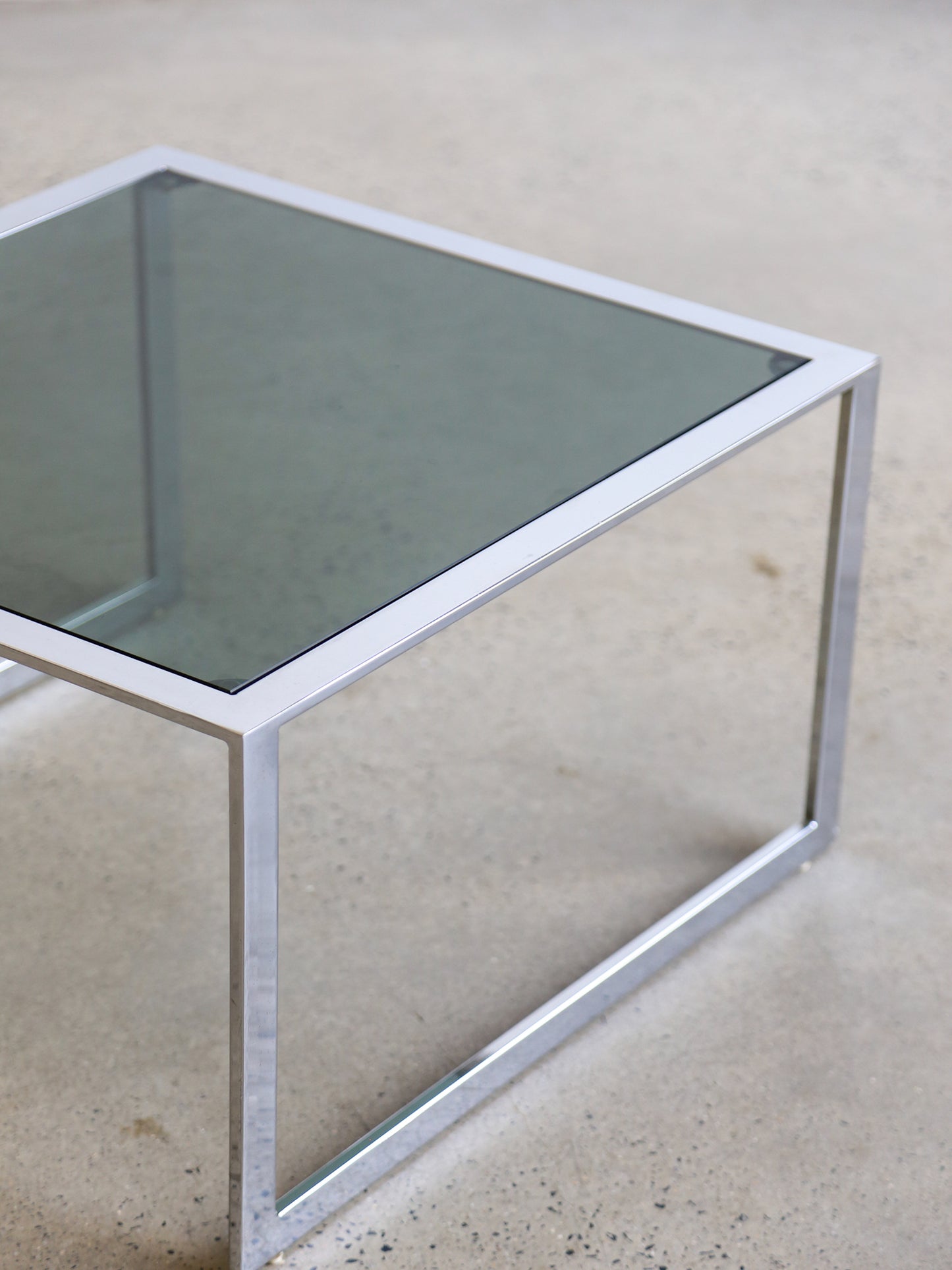 Italian Mid Century Modern Chrome & Smoked Glass Rectangular Coffee Table