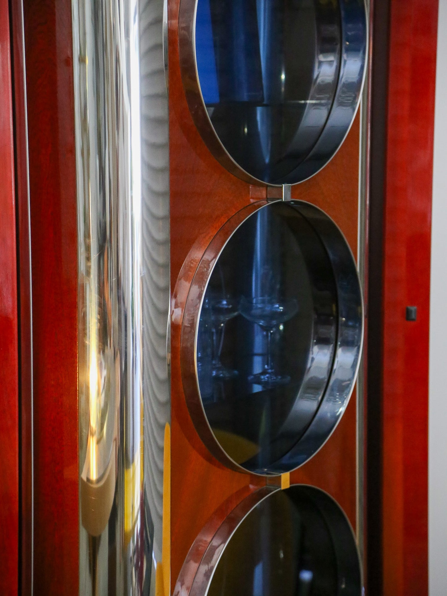 Rotating Dry Bar Cabinet by Willy Rizzo in Wood & Chrome