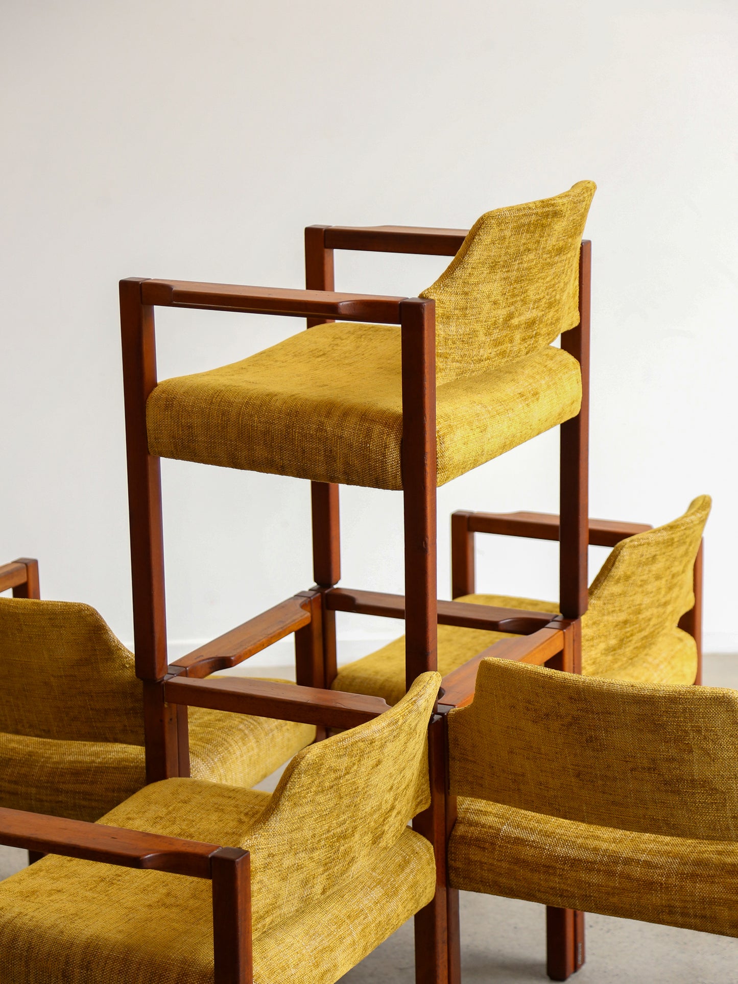 Armchairs by Umberto Brandigi for Poltronova Set of Six Beech & Fabric