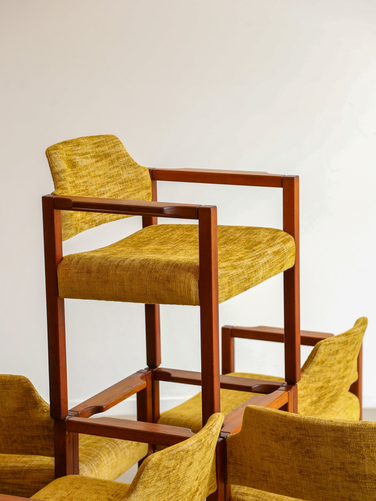 Armchairs by Umberto Brandigi for Poltronova Set of Six Beech & Fabric