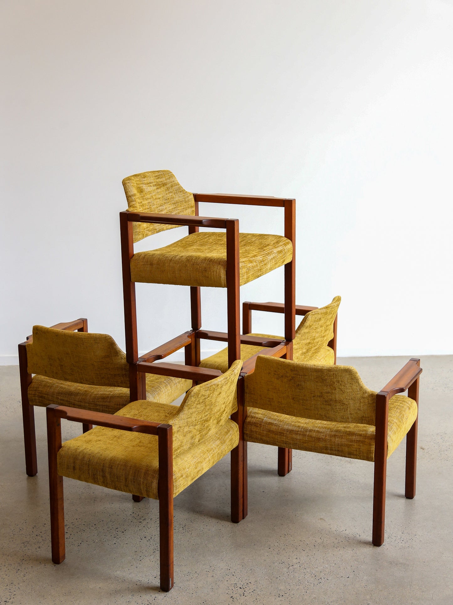 Armchairs by Umberto Brandigi for Poltronova Set of Six Beech & Fabric