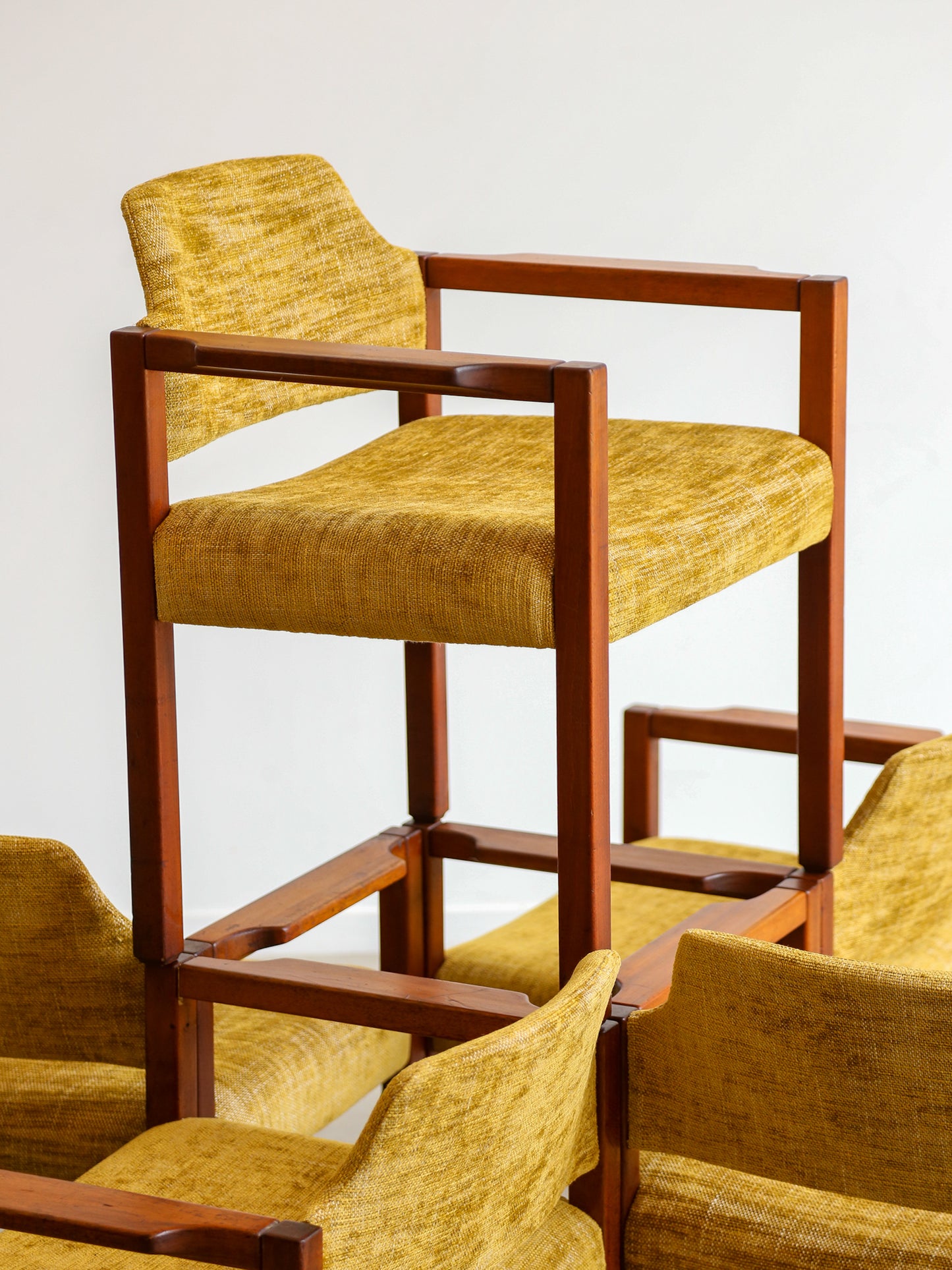 Armchairs by Umberto Brandigi for Poltronova Set of Six Beech & Fabric