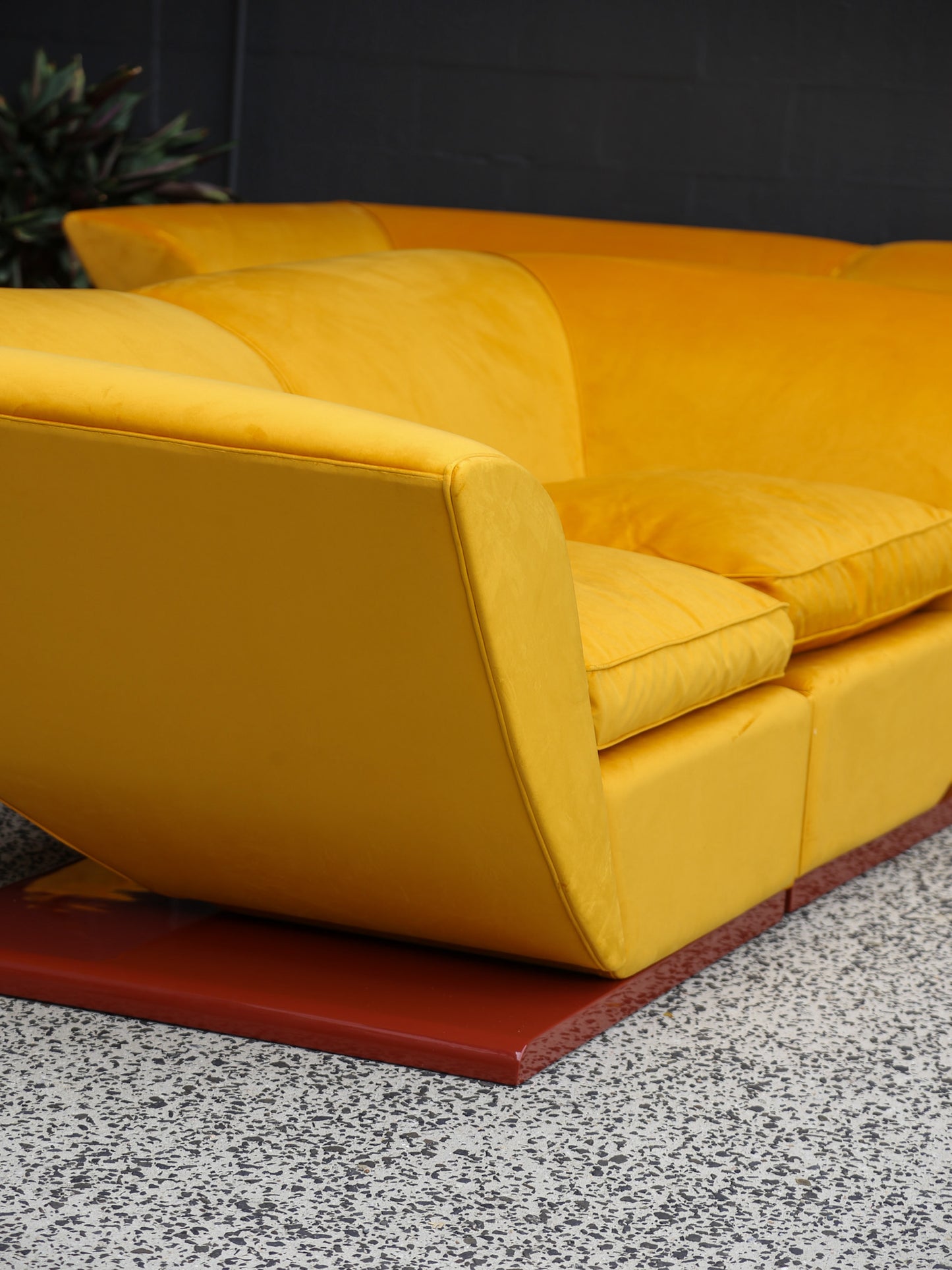 Marzio Cecchi Custom Floating Five Seater Sofa in Mustard Yellow Velvet