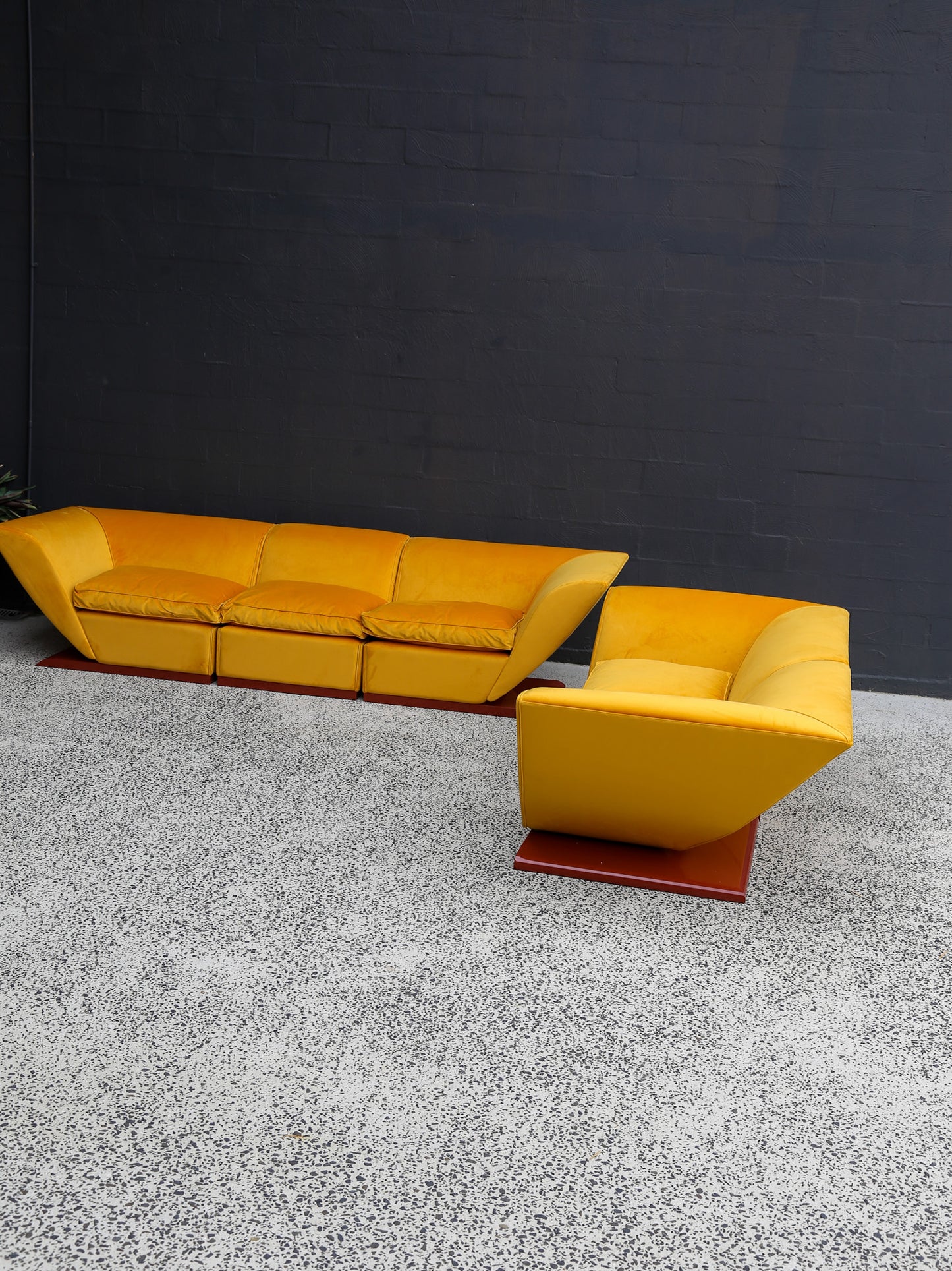 Marzio Cecchi Custom Floating Five Seater Sofa in Mustard Yellow Velvet