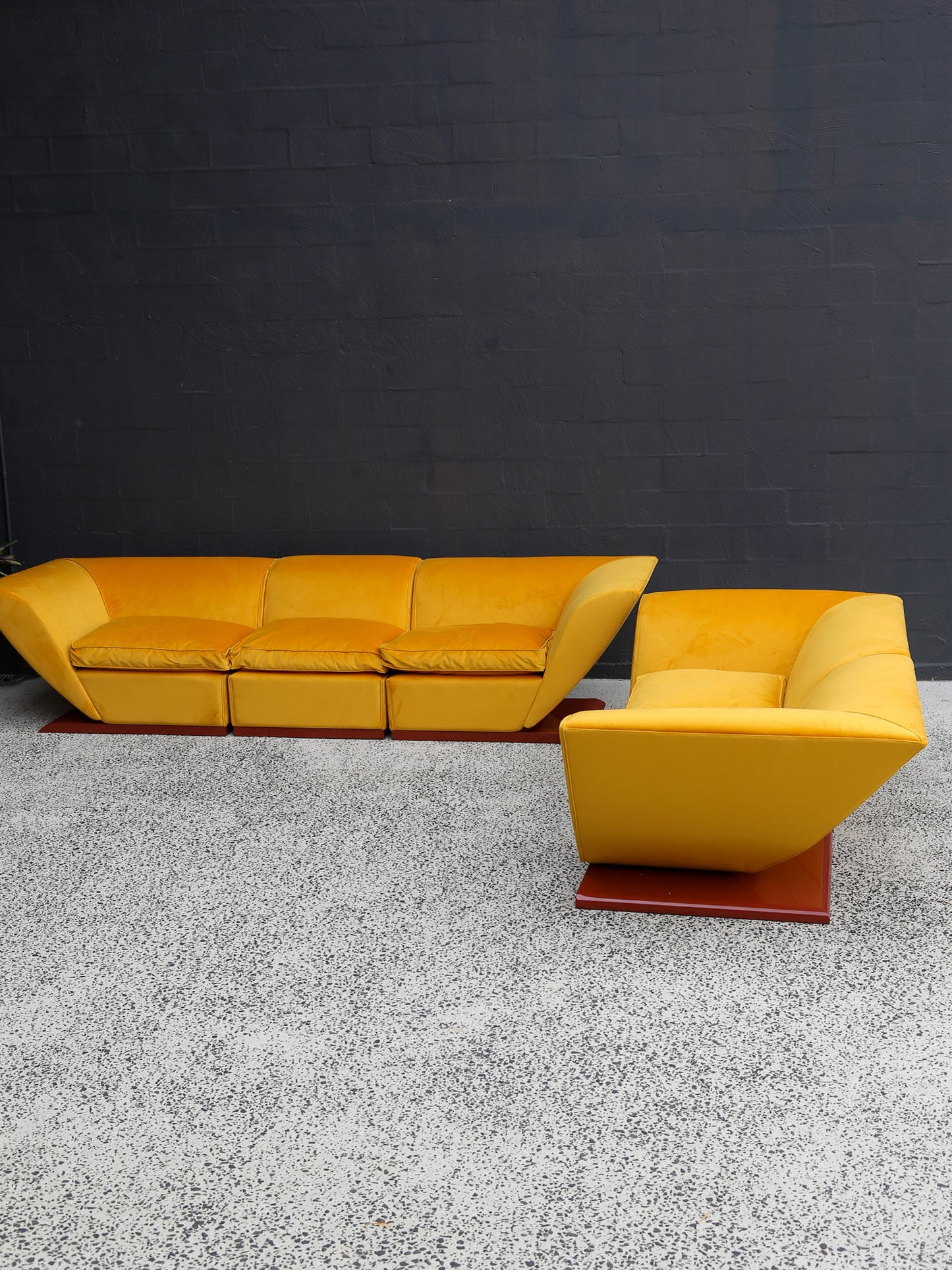 Marzio Cecchi Custom Floating Five Seater Sofa in Mustard Yellow Velvet