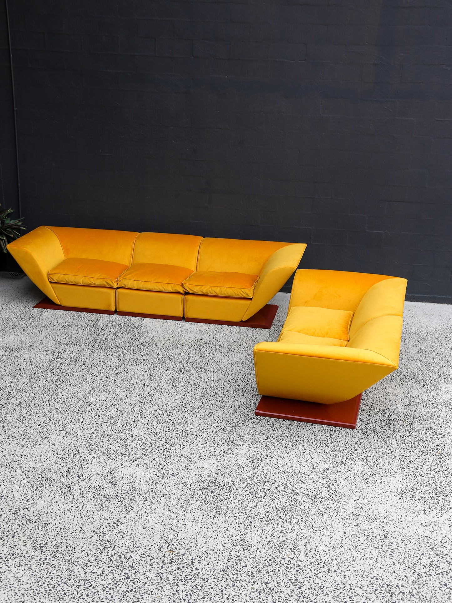 Marzio Cecchi Custom Floating Five Seater Sofa in Mustard Yellow Velvet