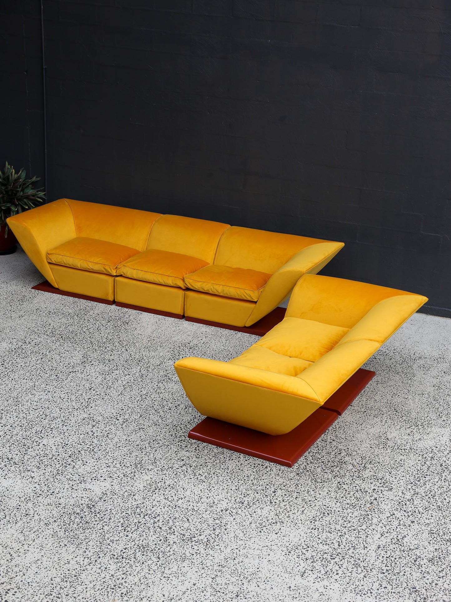 Marzio Cecchi Custom Floating Five Seater Sofa in Mustard Yellow Velvet