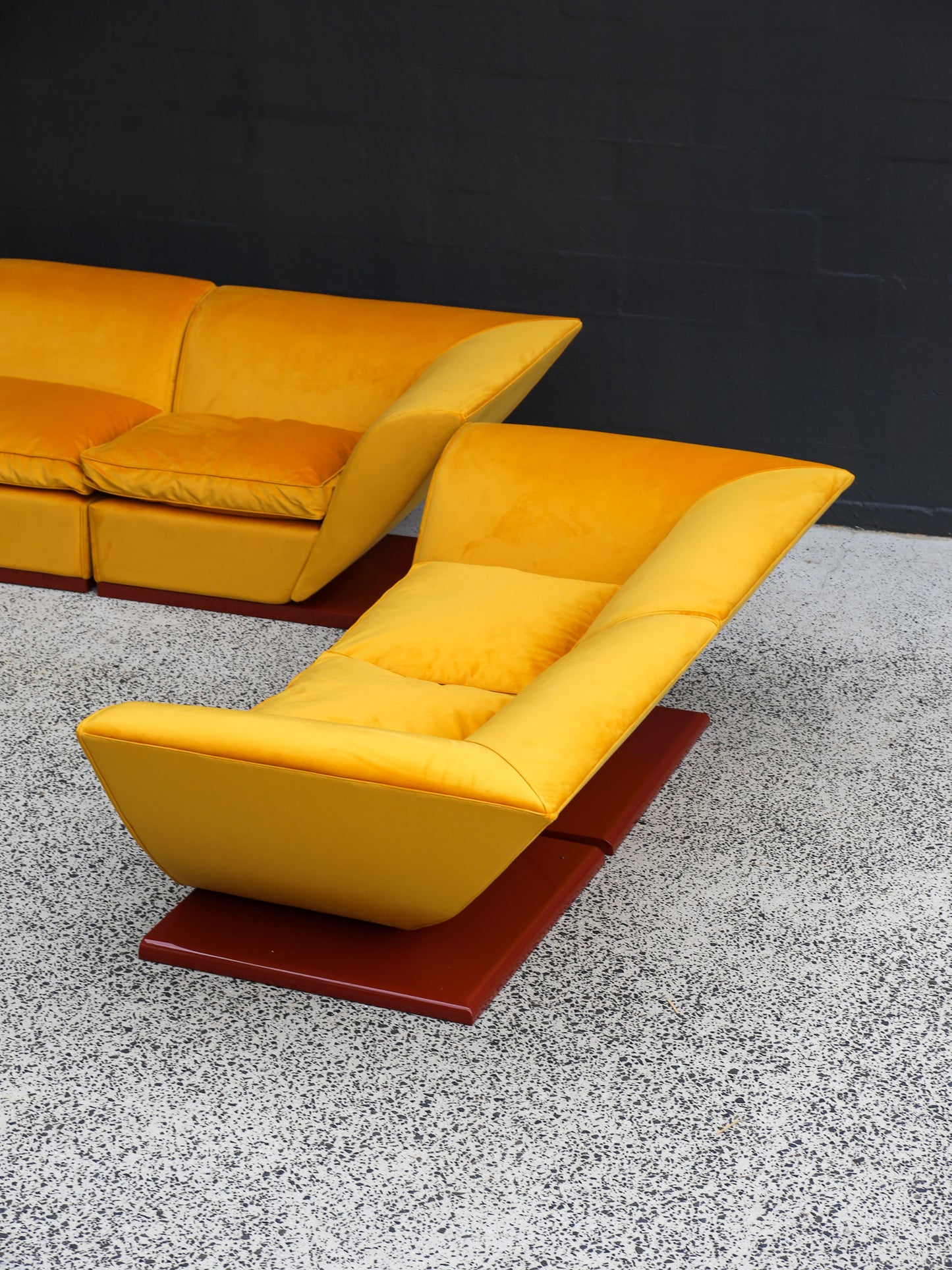 Marzio Cecchi Custom Floating Five Seater Sofa in Mustard Yellow Velvet