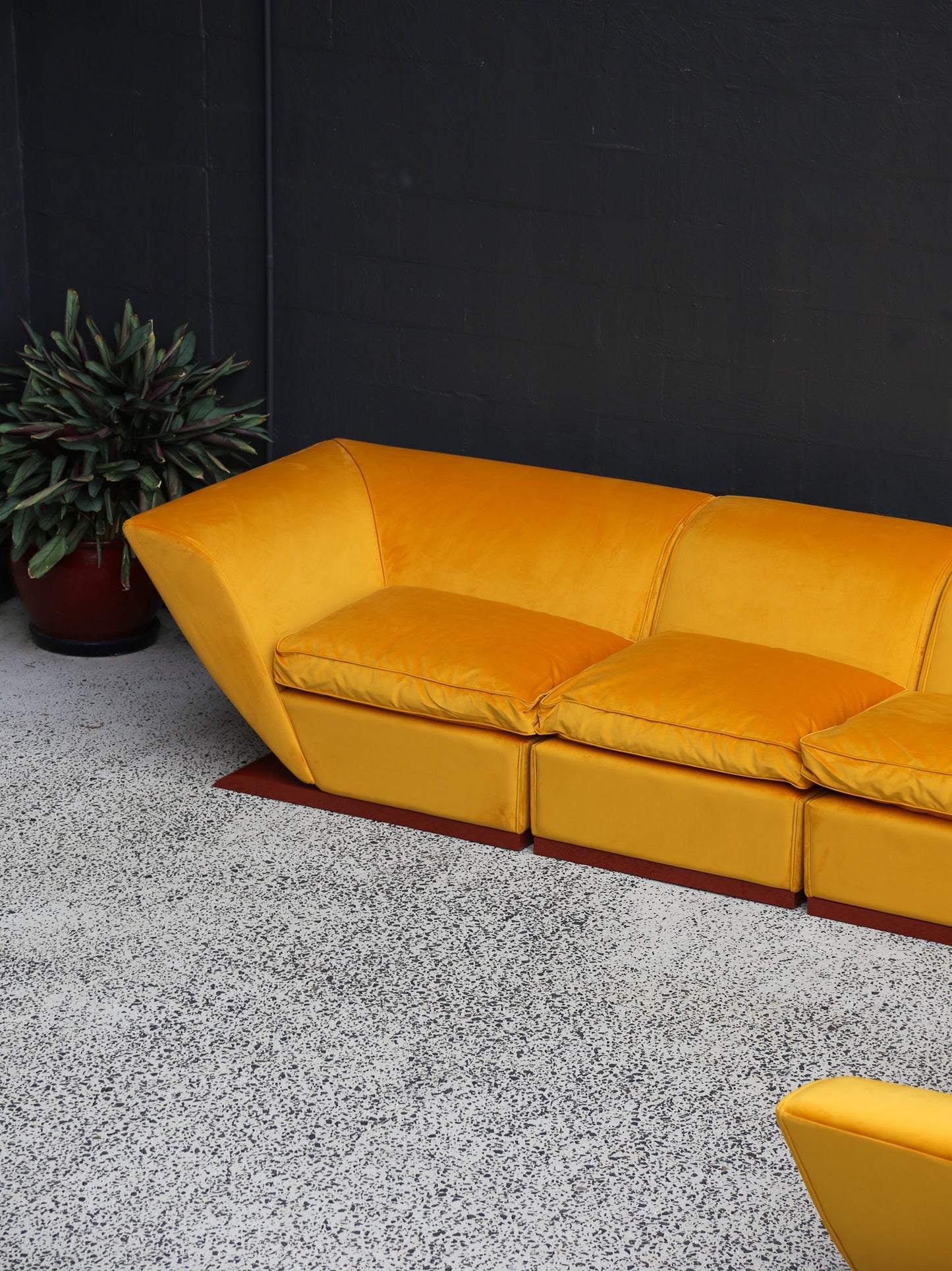 Marzio Cecchi Custom Floating Five Seater Sofa in Mustard Yellow Velvet