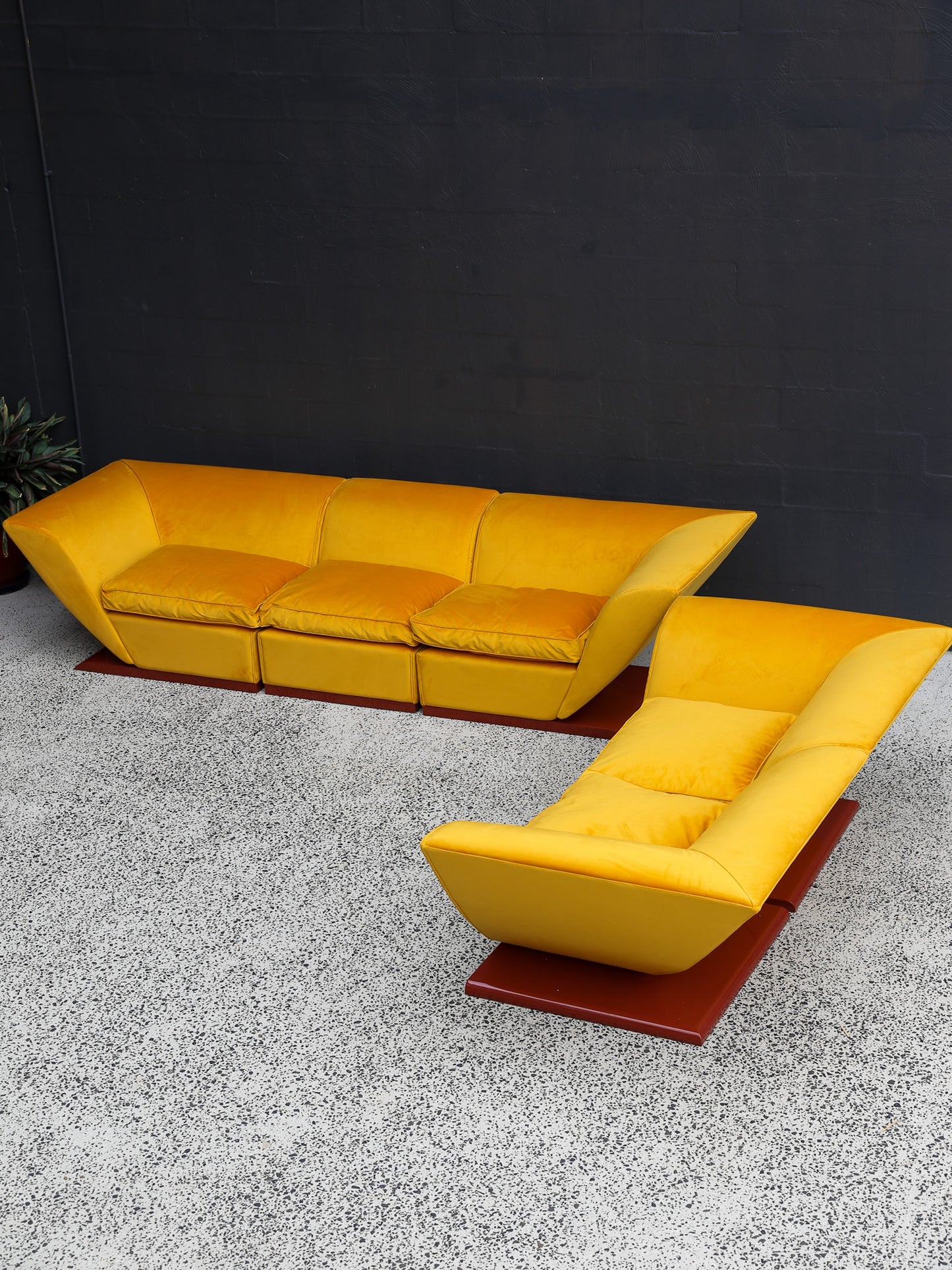 Marzio Cecchi Custom Floating Five Seater Sofa in Mustard Yellow Velvet