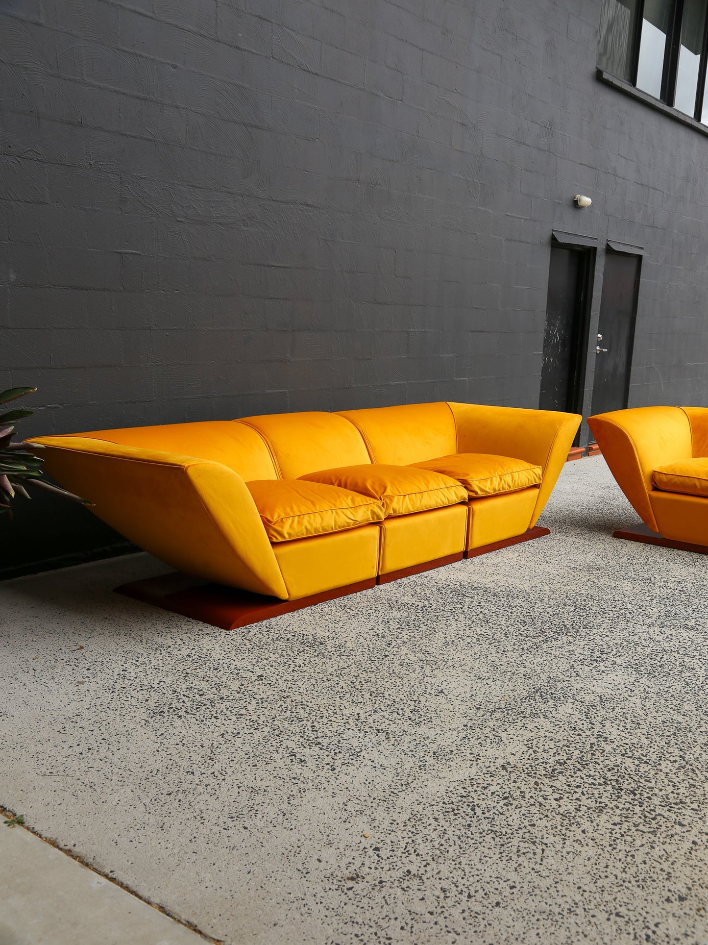 Marzio Cecchi Custom Floating Five Seater Sofa in Mustard Yellow Velvet