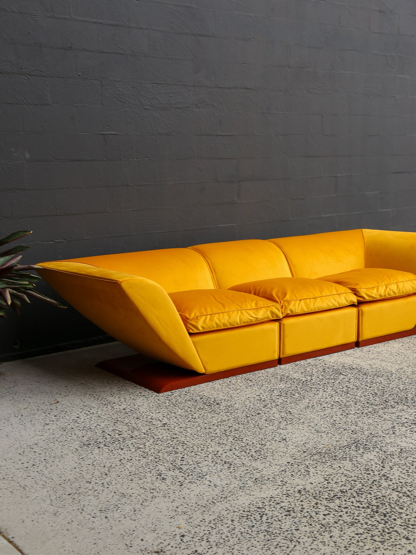 Marzio Cecchi Custom Floating Five Seater Sofa in Mustard Yellow Velvet