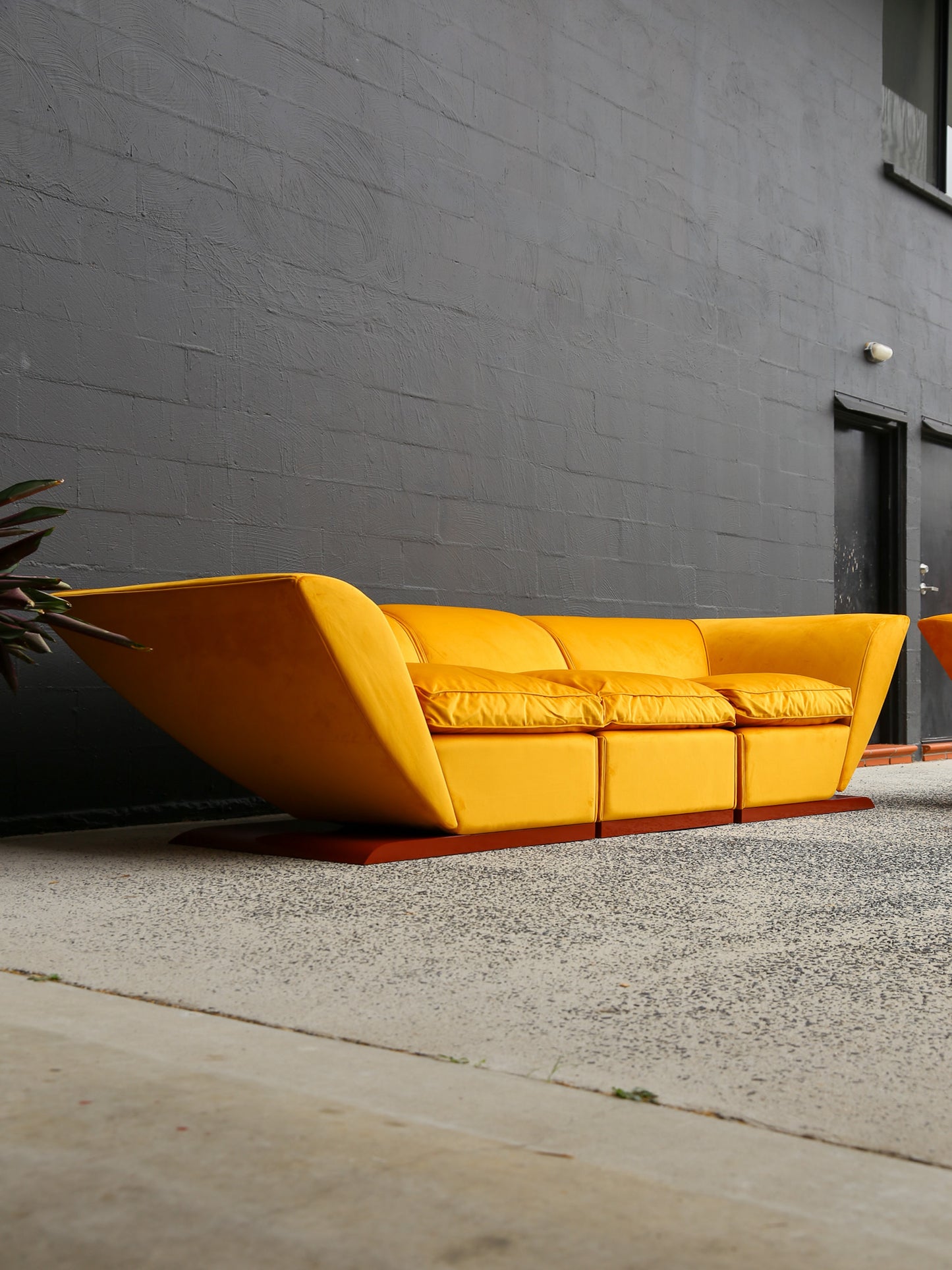 Marzio Cecchi Custom Floating Five Seater Sofa in Mustard Yellow Velvet