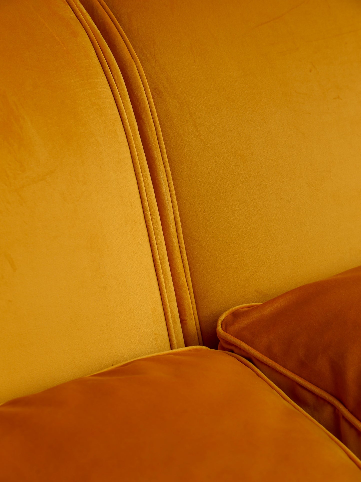 Marzio Cecchi Custom Floating Five Seater Sofa in Mustard Yellow Velvet