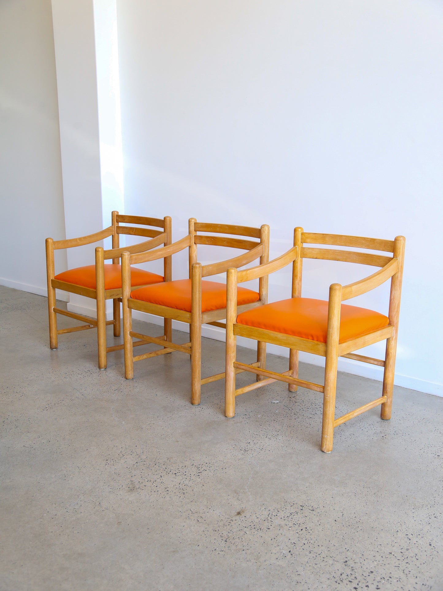 Set of Six Dining Chairs in Rosewood & Orange Leather Cushions 1960s