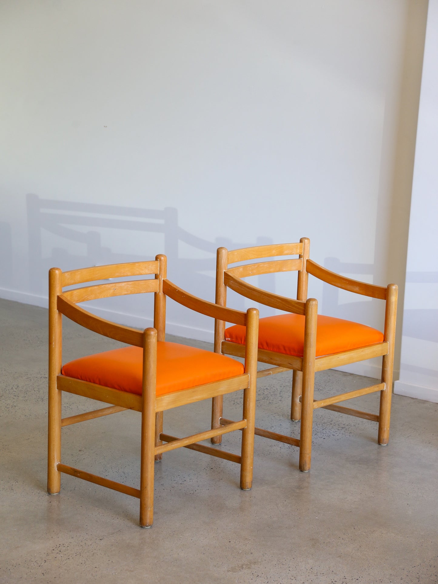 Set of Six Dining Chairs in Rosewood & Orange Leather Cushions 1960s