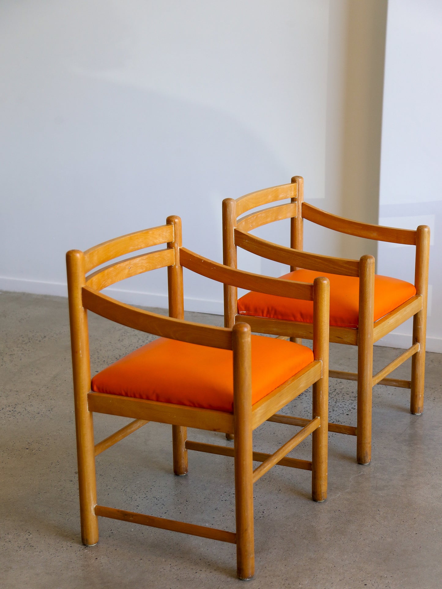 Set of Six Dining Chairs in Rosewood & Orange Leather Cushions 1960s