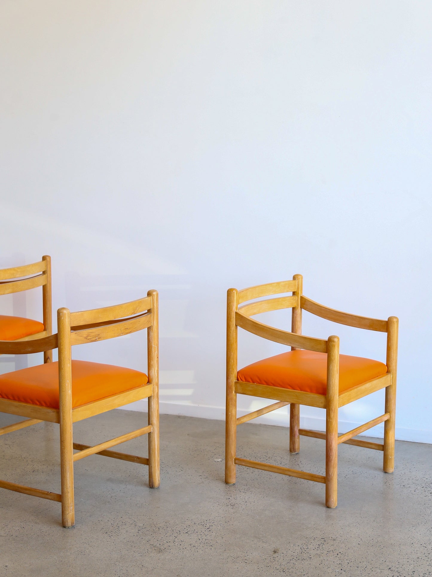 Set of Six Dining Chairs in Rosewood & Orange Leather Cushions 1960s