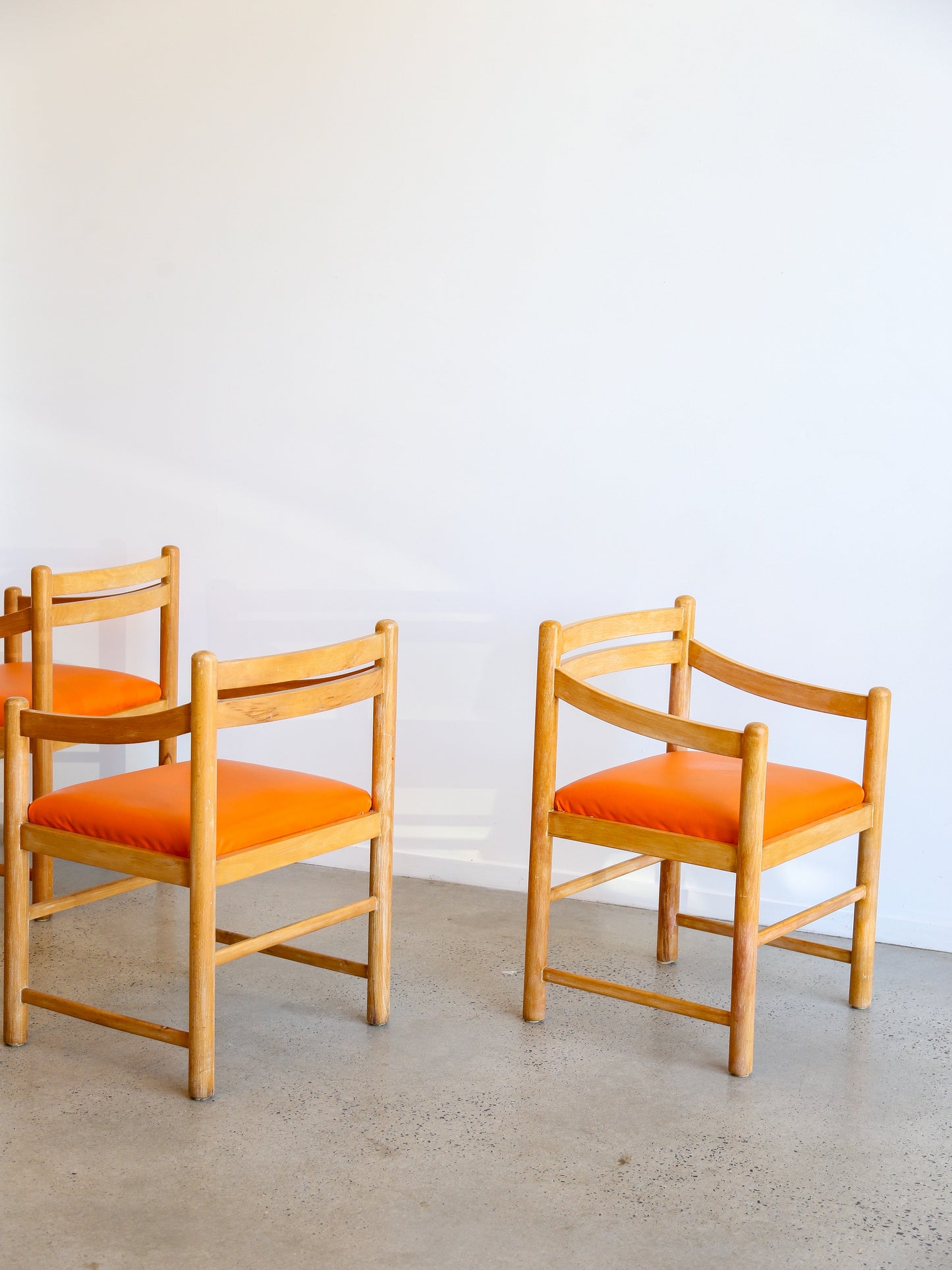 Set of Six Dining Chairs in Rosewood & Orange Leather Cushions 1960s