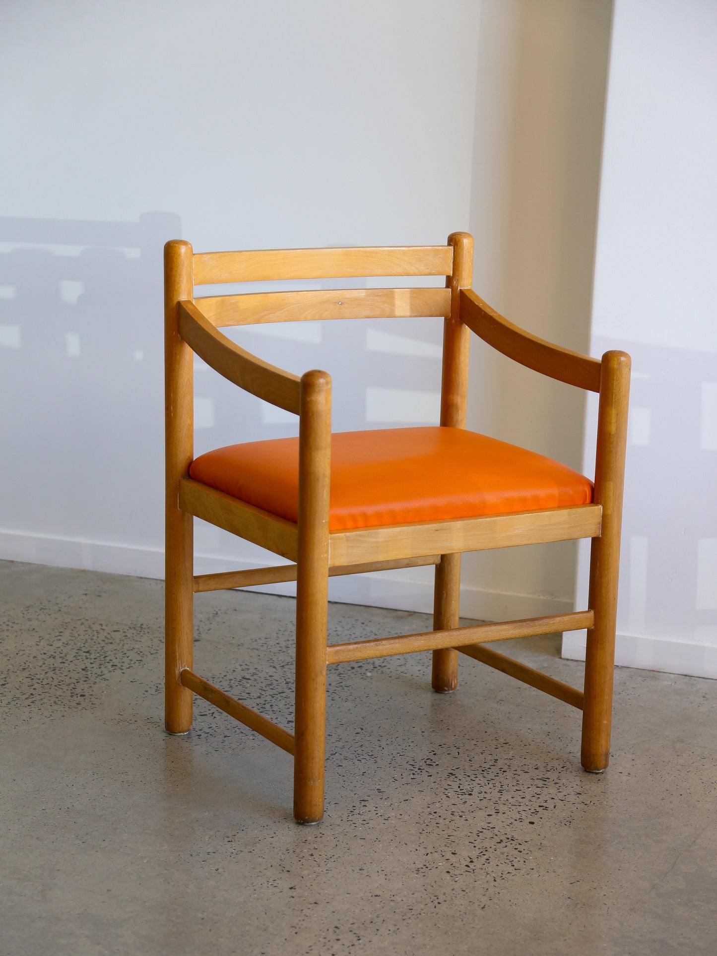 Set of Six Dining Chairs in Rosewood & Orange Leather Cushions 1960s