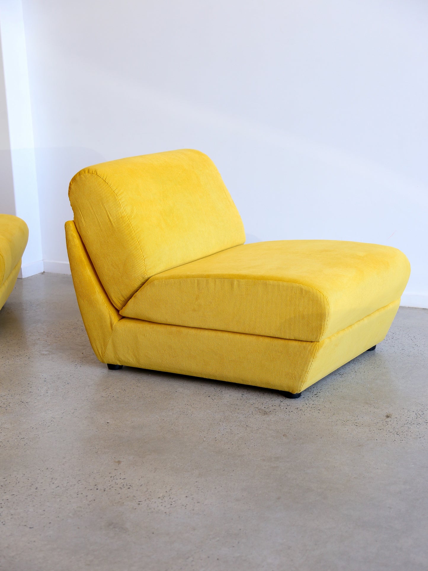 Zanotta Set of Two Yellow Velvet Lounge Chairs