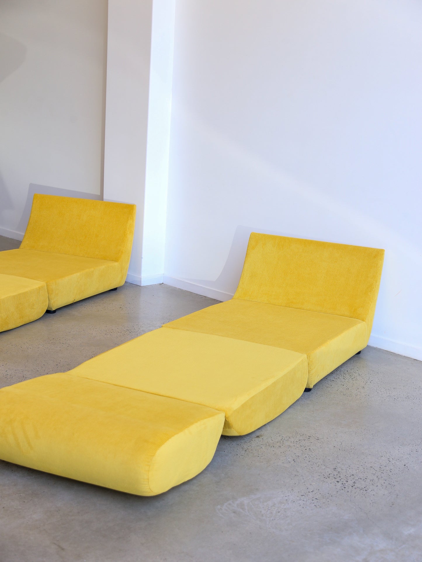 Zanotta Set of Two Yellow Velvet Lounge Chairs