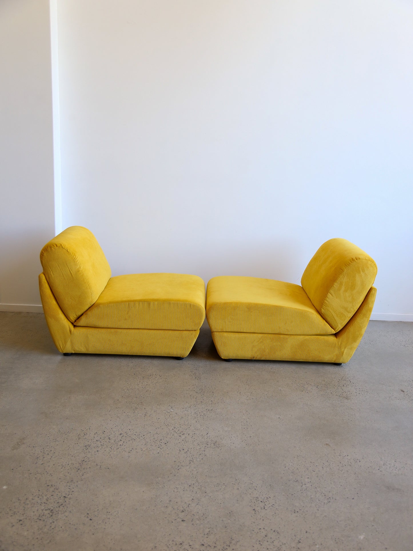 Zanotta Set of Two Yellow Velvet Lounge Chairs