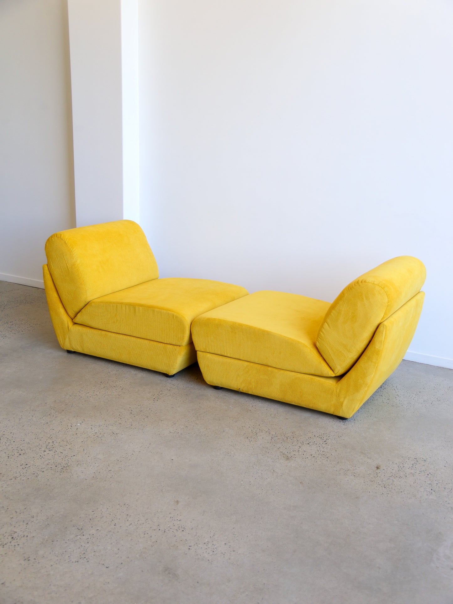 Zanotta Set of Two Yellow Velvet Lounge Chairs