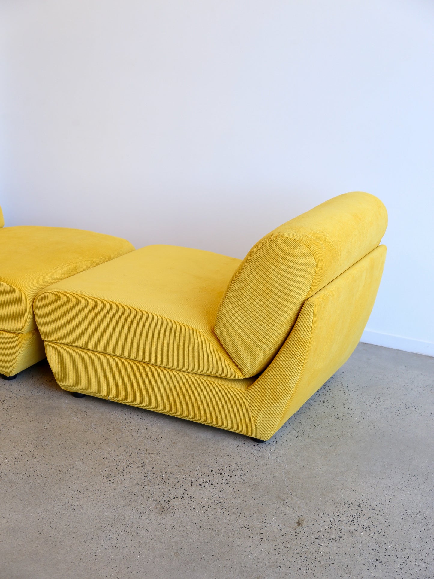 Zanotta Set of Two Yellow Velvet Lounge Chairs