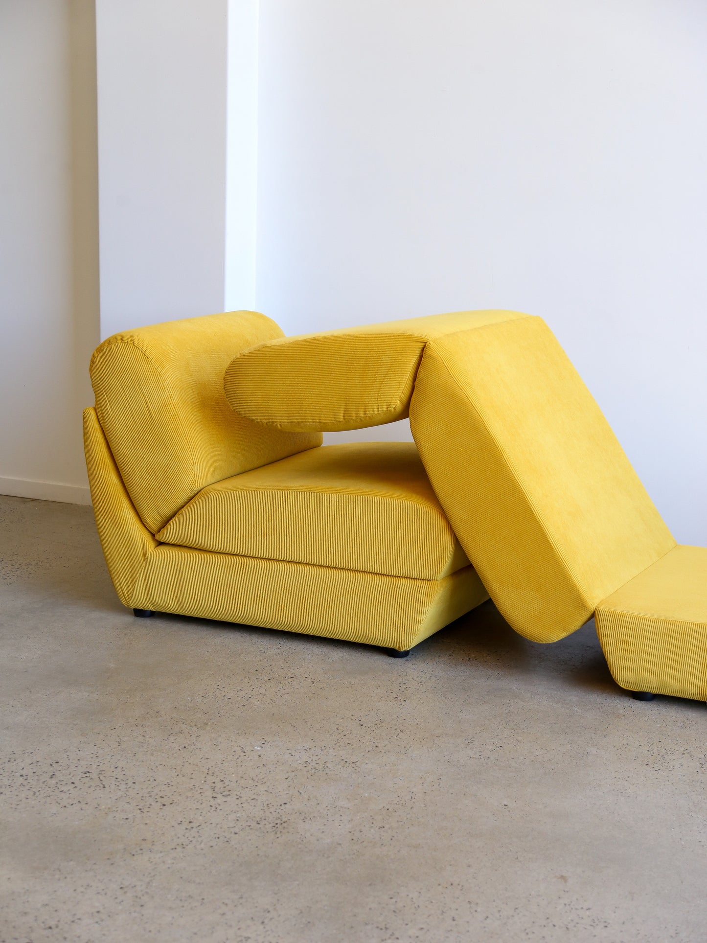 Zanotta Set of Two Yellow Velvet Lounge Chairs