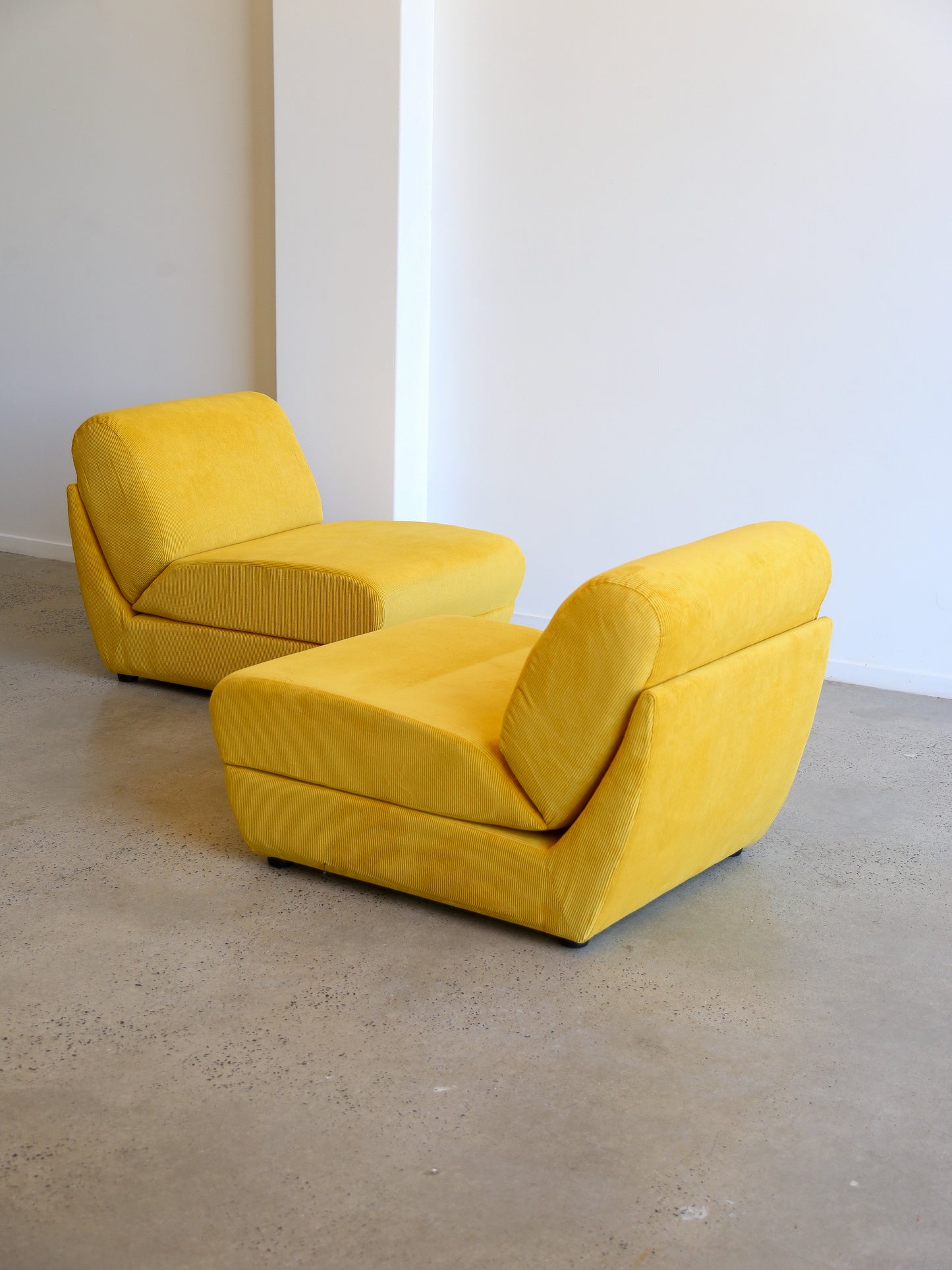 Zanotta Set of Two Yellow Velvet Lounge Chairs